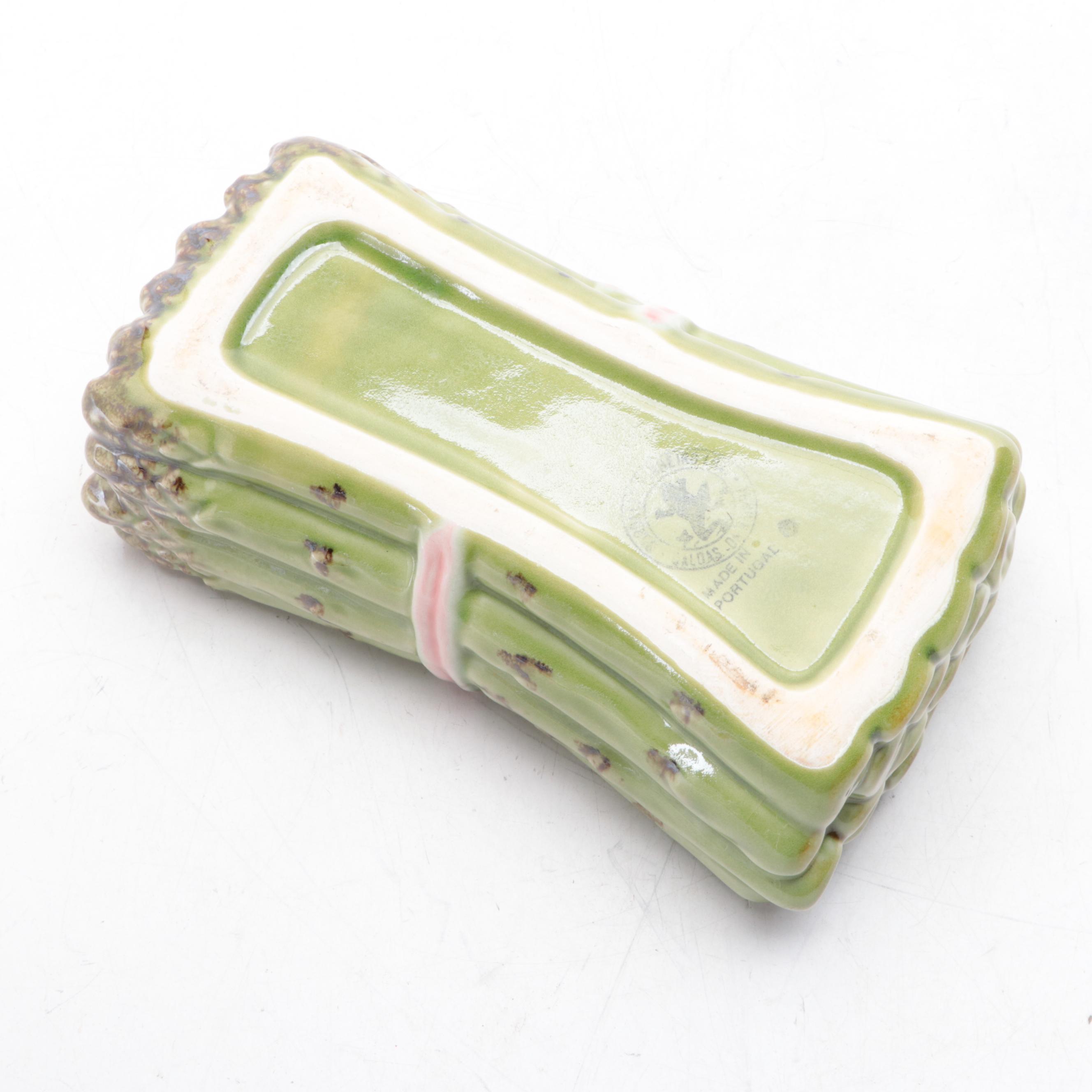 Bordallo Pinheiro Portuguese Majolica Plates and Asparagus Dish