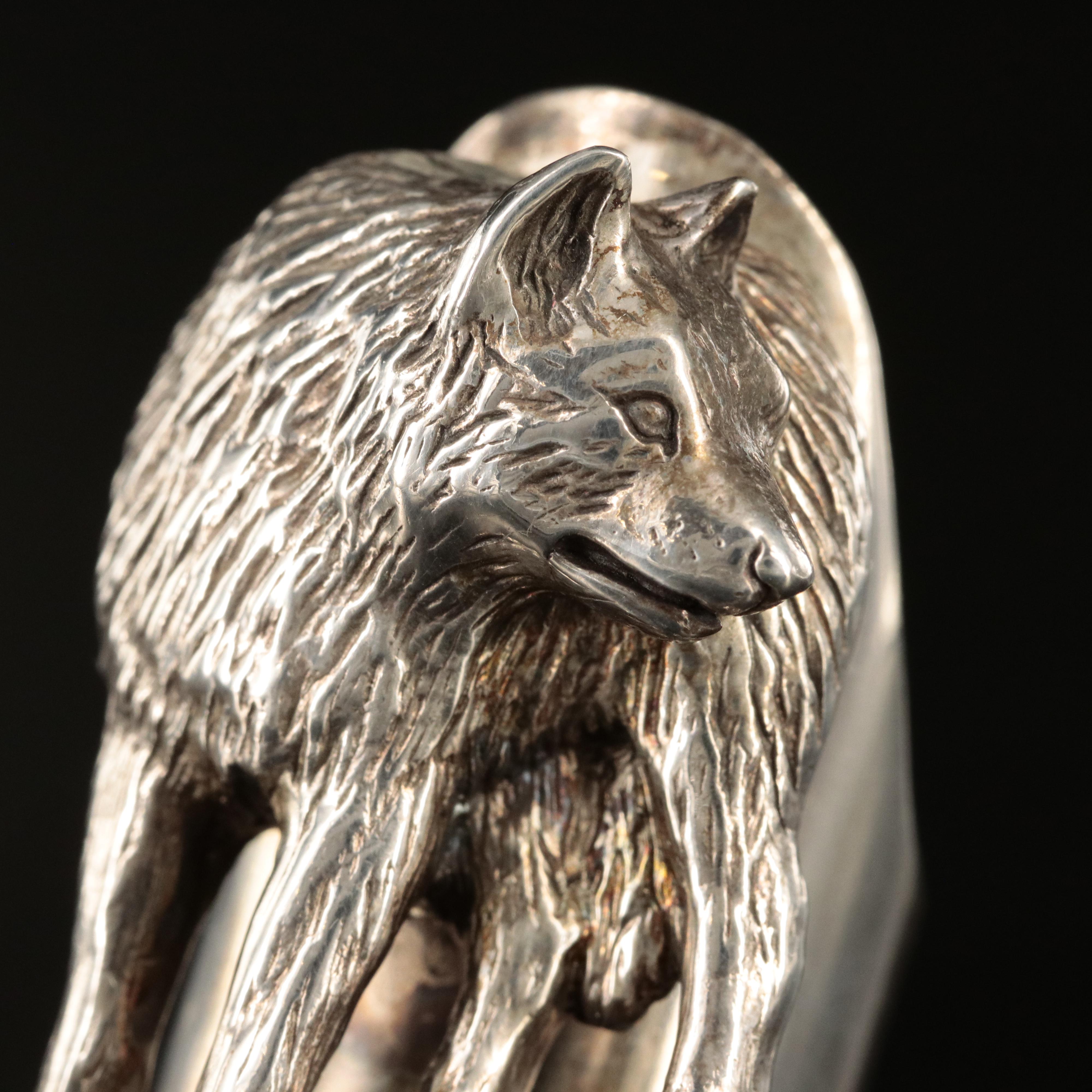 1990 Carol Felley Sterling Wolf Ring and Pendant Necklace