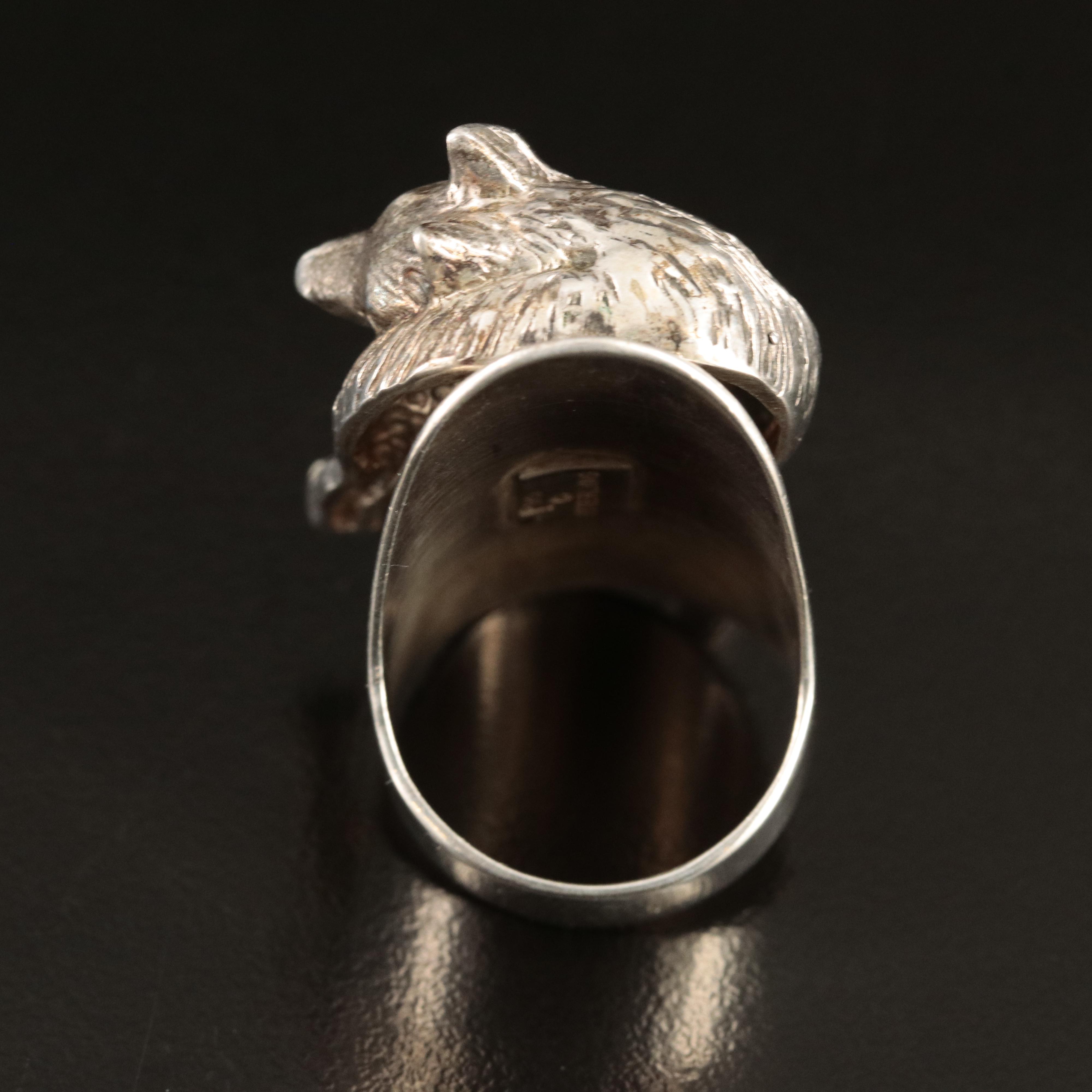 1990 Carol Felley Sterling Wolf Ring and Pendant Necklace