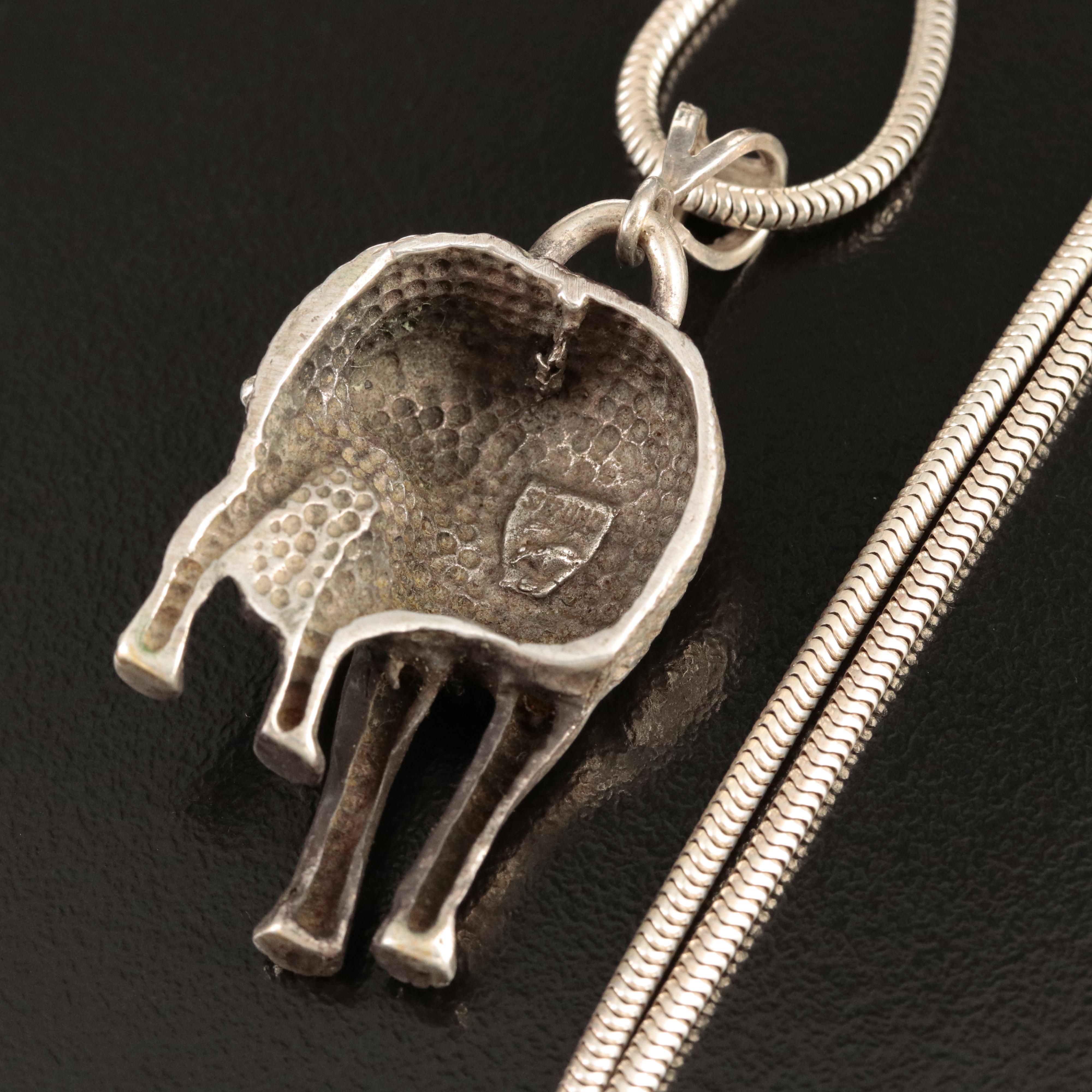 1990 Carol Felley Sterling Wolf Ring and Pendant Necklace