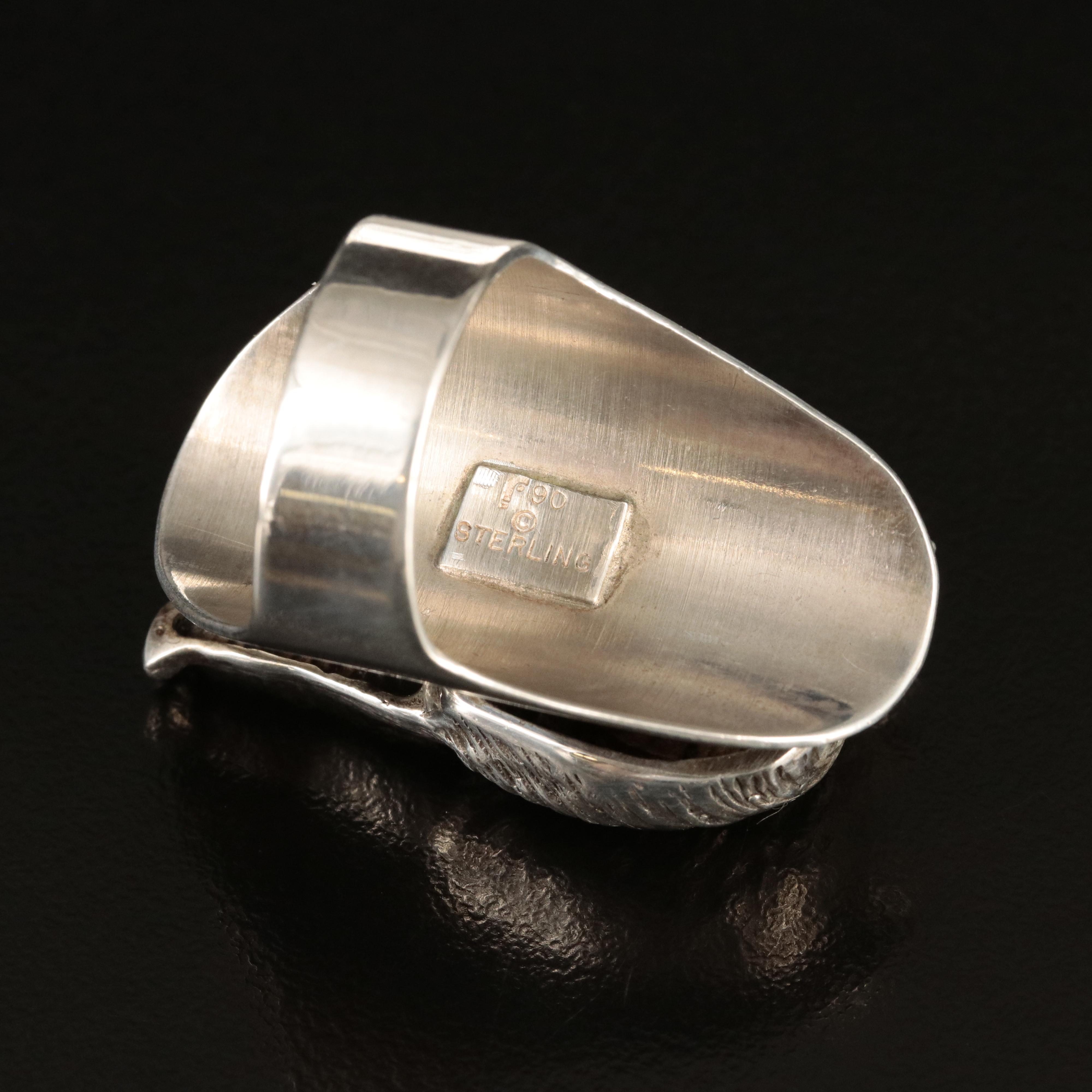 1990 Carol Felley Sterling Wolf Ring and Pendant Necklace