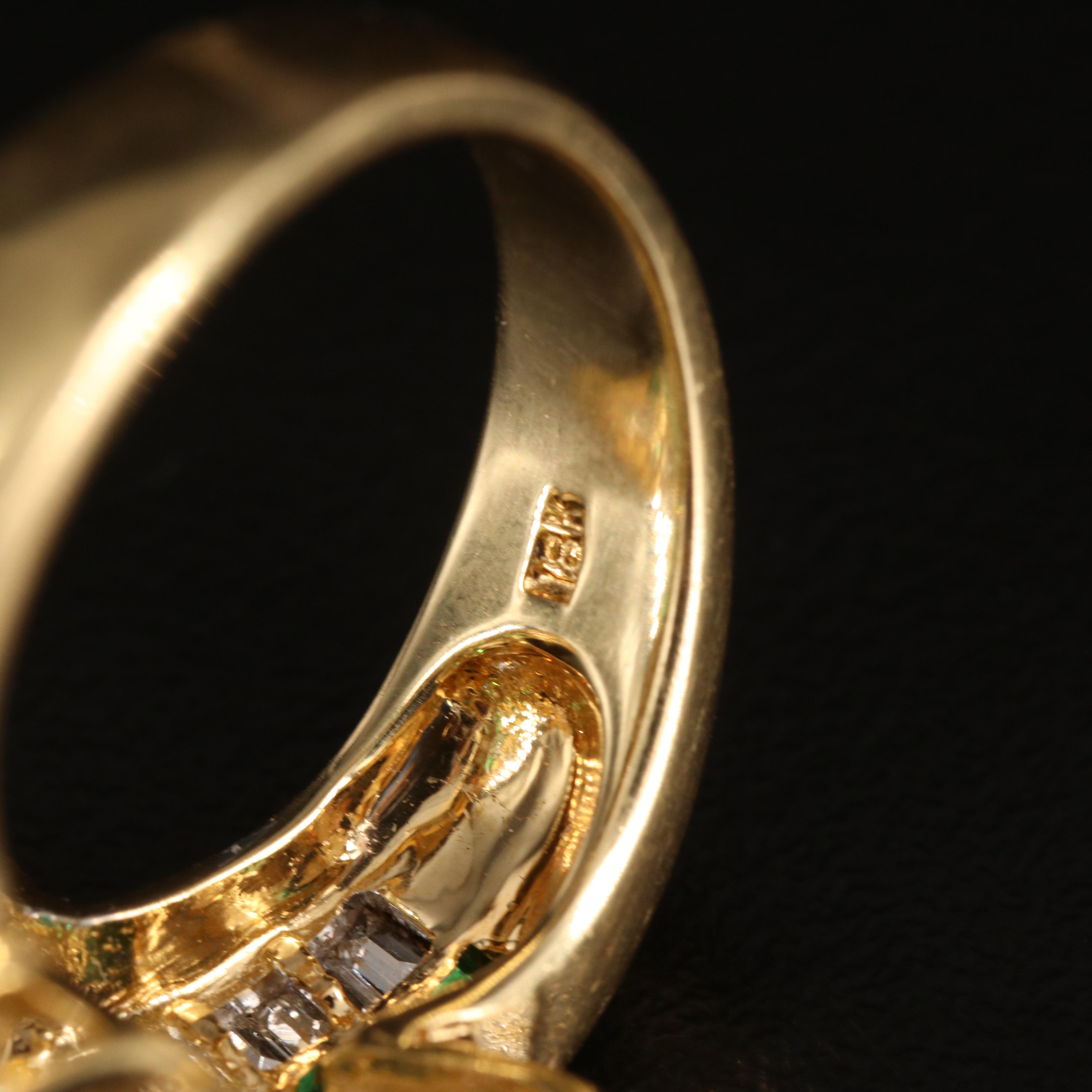 18K 1.00 CTW Diamond and Emerald Ribbon Ring