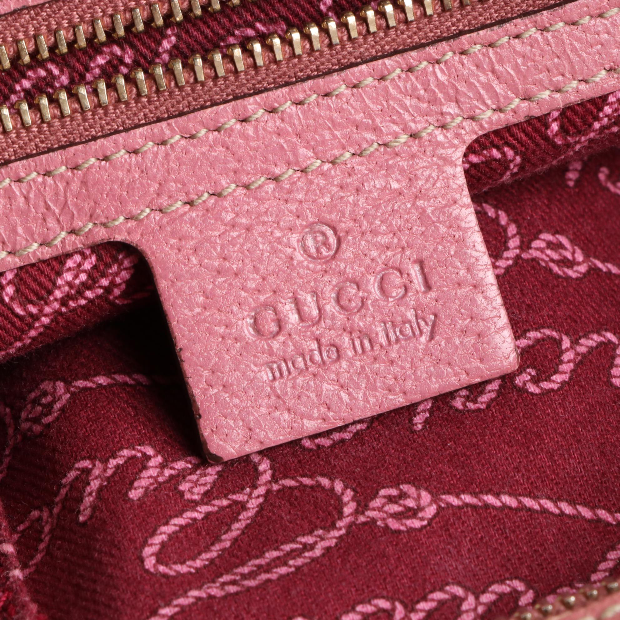 Gucci Small Shoulder Bag in GG Canvas and Pink Cinghiale Leather