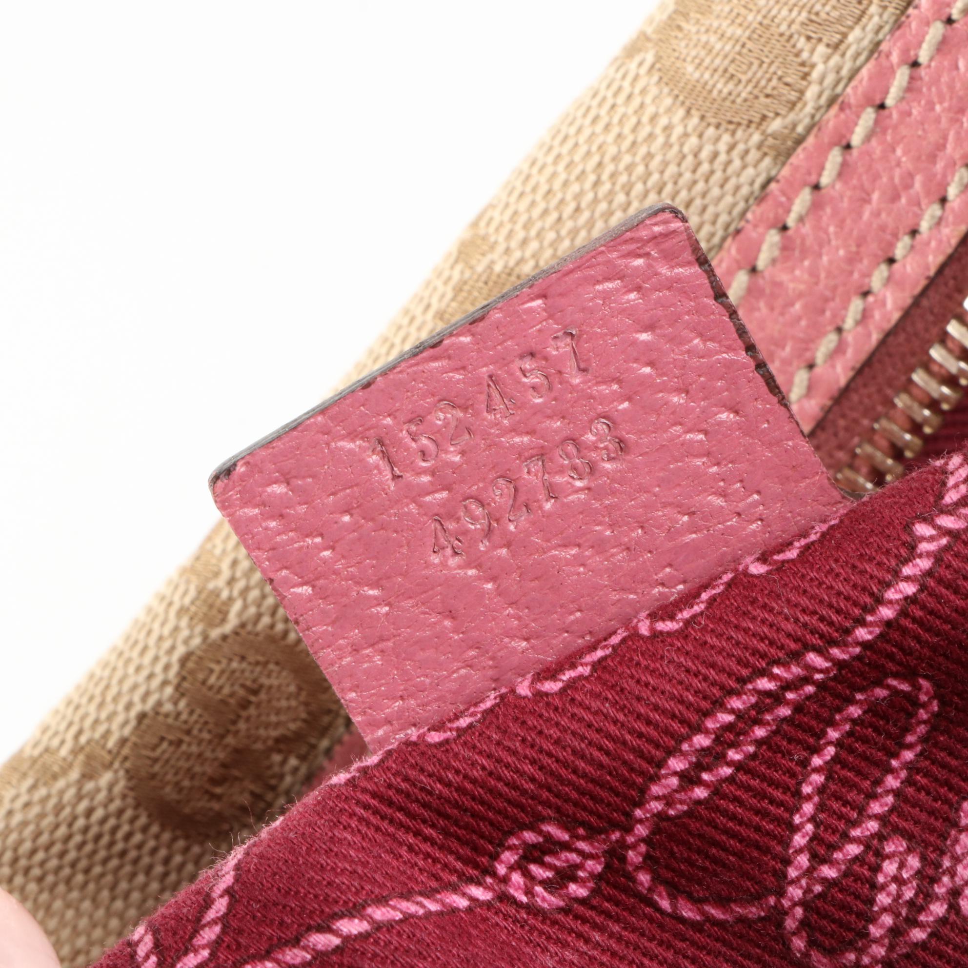 Gucci Small Shoulder Bag in GG Canvas and Pink Cinghiale Leather