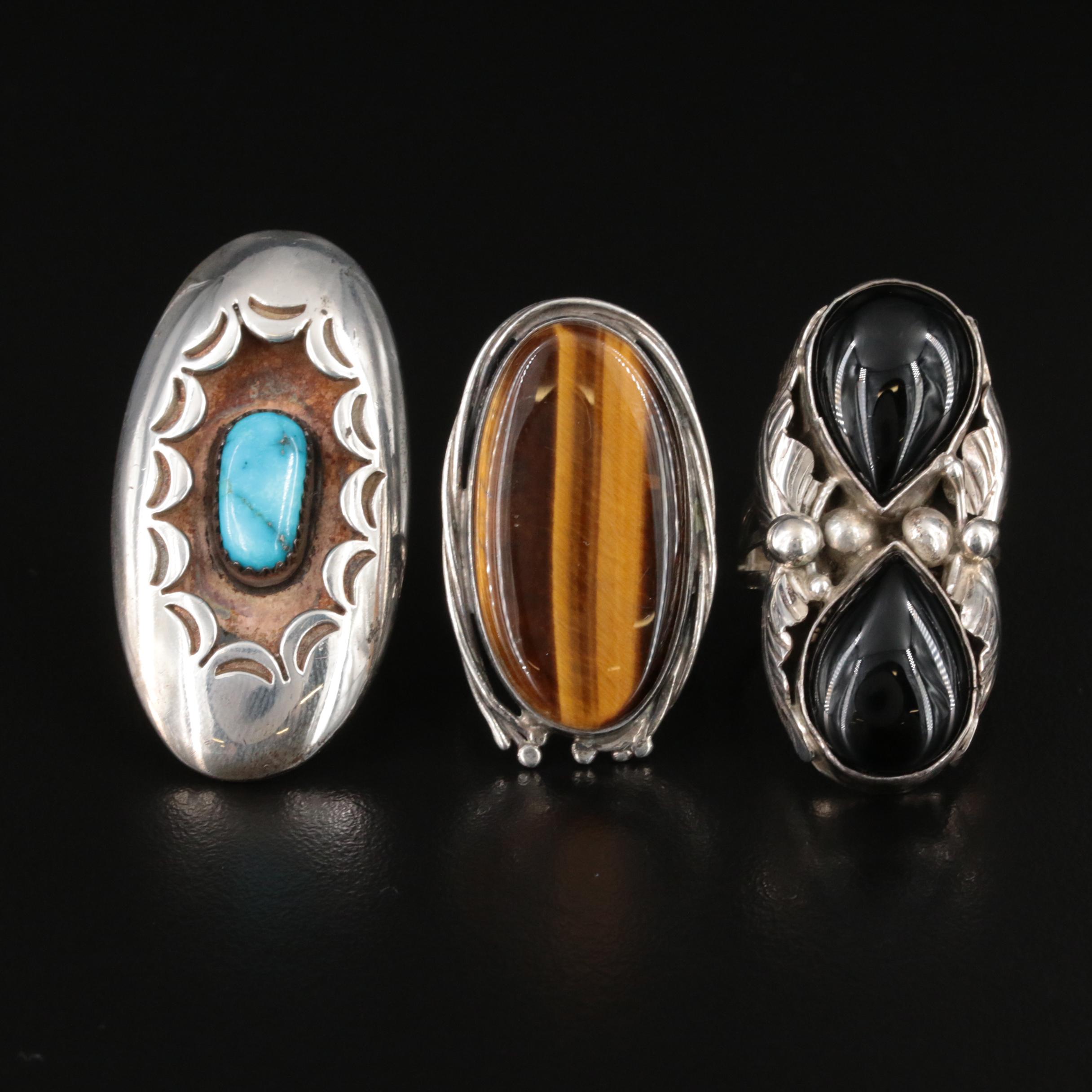 Gilbert Adakai Navajo Diné Featured in Southwestern Sterling Ring Trio