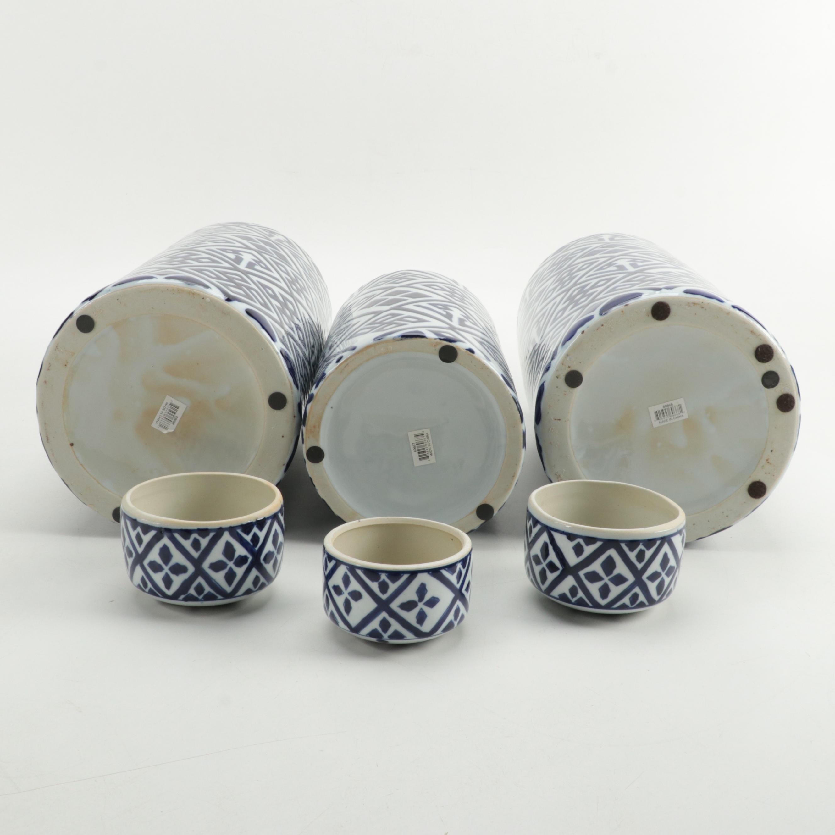 Chinese Porcelain Blue and White Cylindrical Canisters