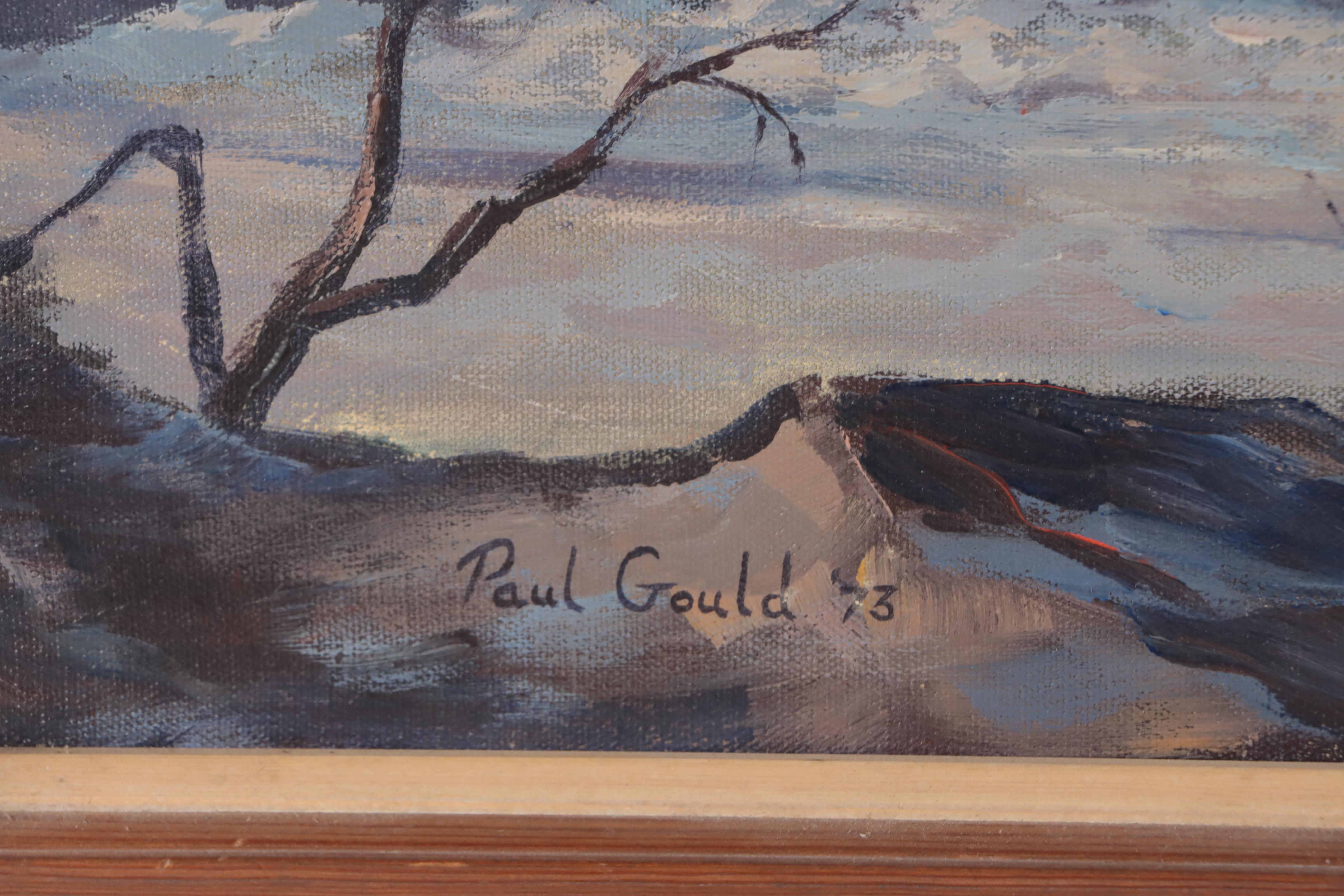 Paul Gould Sunset Lake Landscape Oil Painting, 1973