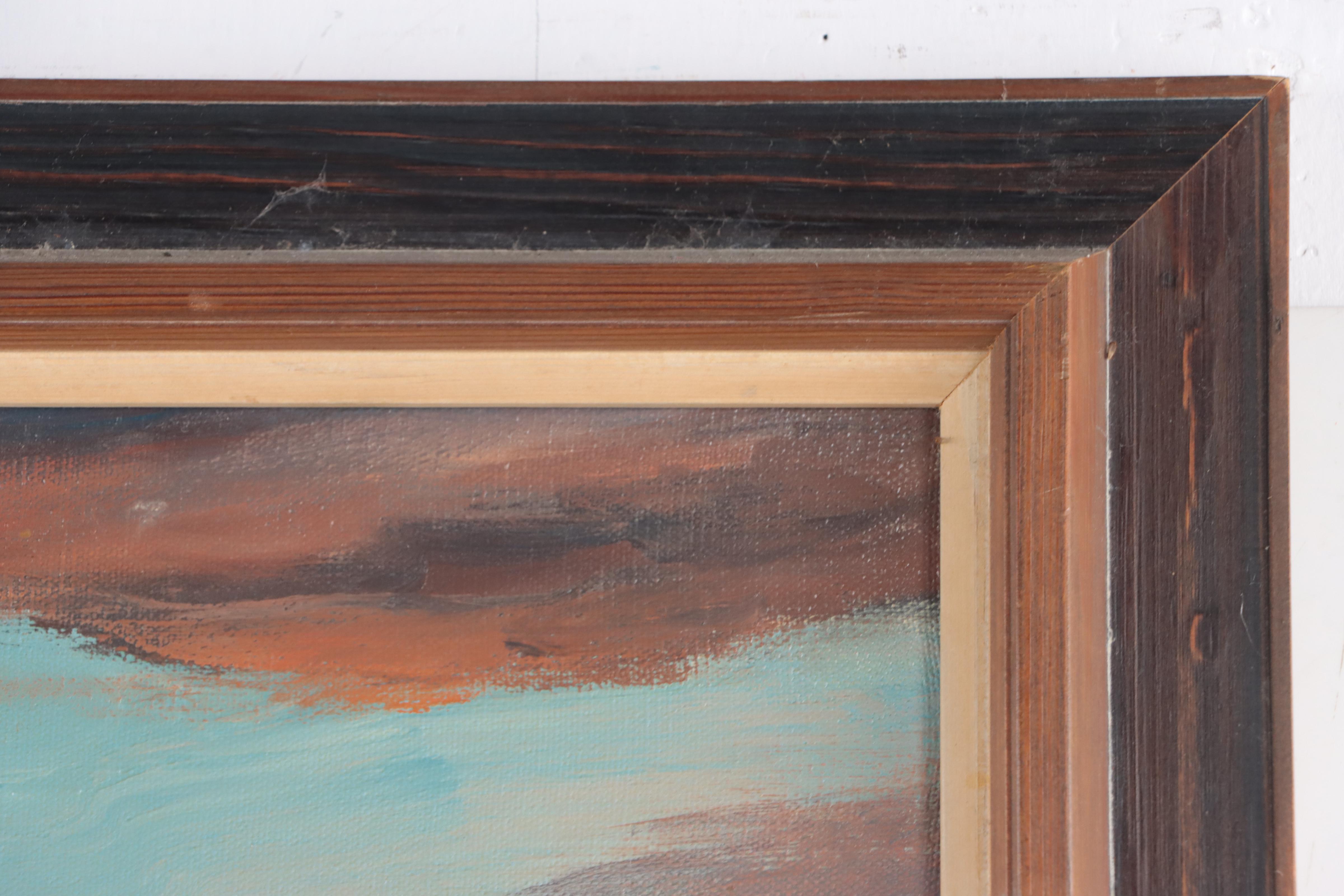 Paul Gould Sunset Lake Landscape Oil Painting, 1973