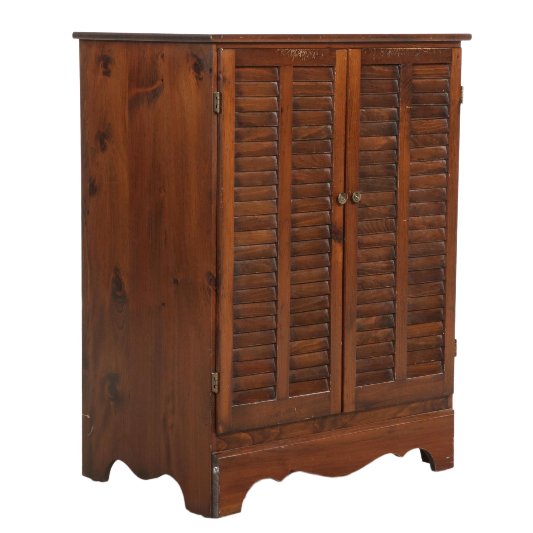 Pine Clothes Cabinet with Louvered Doors, Late 20th Century