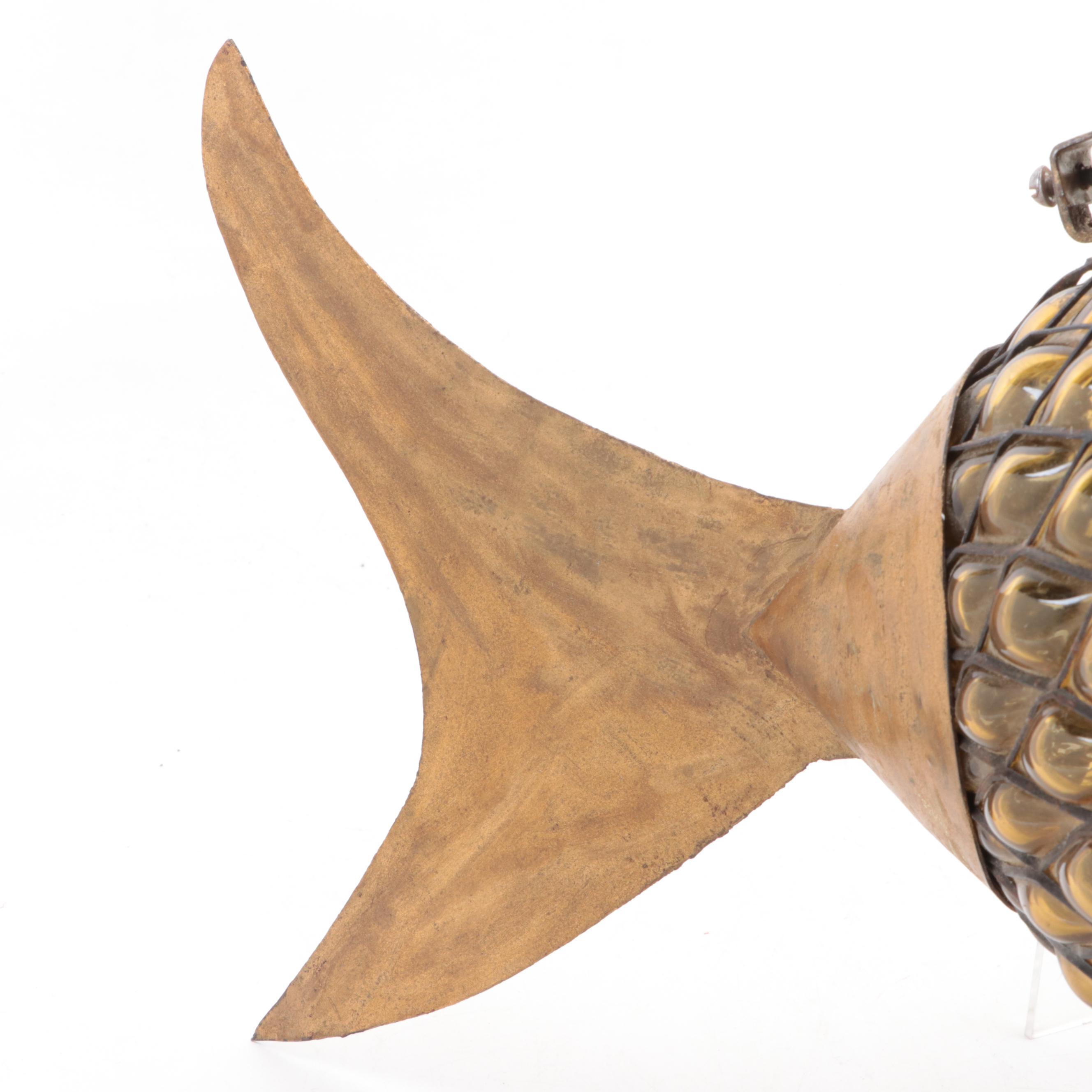 Mid Century Modern Style Glass and Metal Fish Figurine, Mid to Late 20th Century