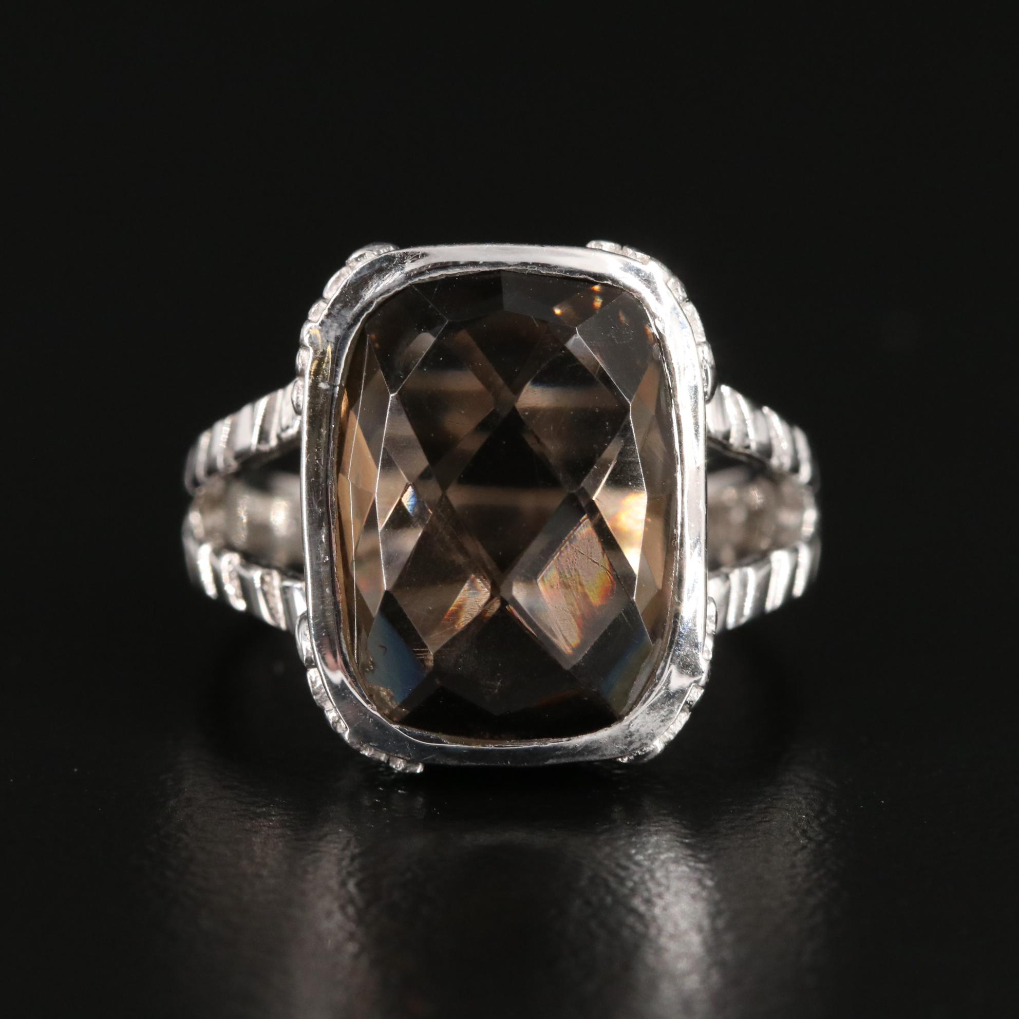 Sterling Smoky Quartz Split Shank Ring