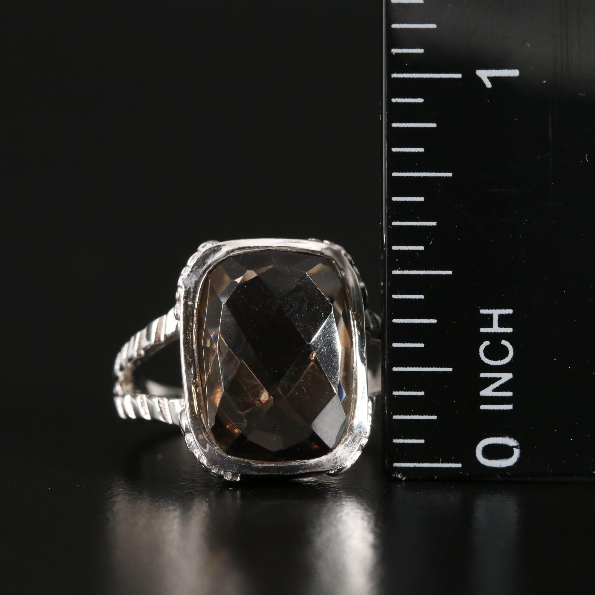 Sterling Smoky Quartz Split Shank Ring