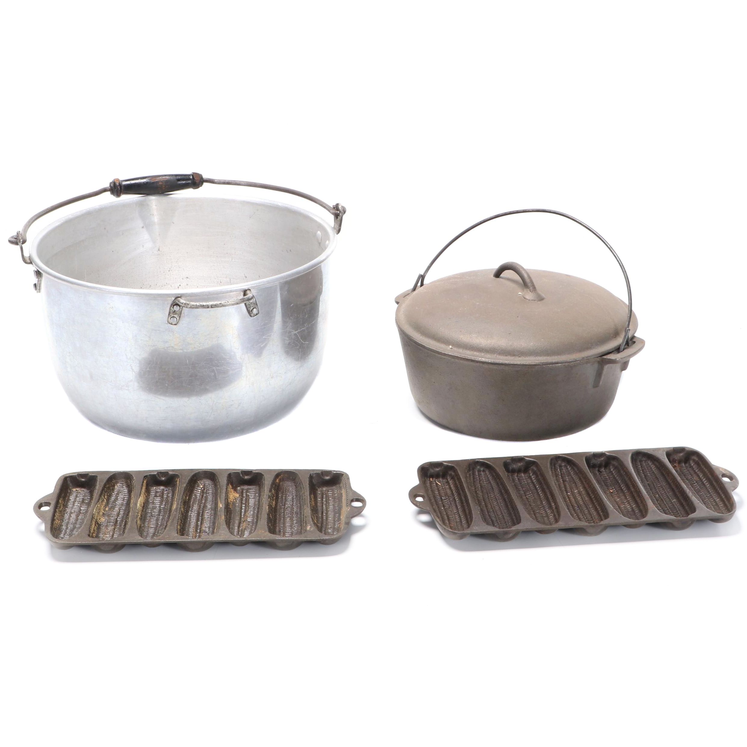 Cast Iron Corn Cob Muffin Tins with Other Dutch Ovens, Mid to Late 20th Century