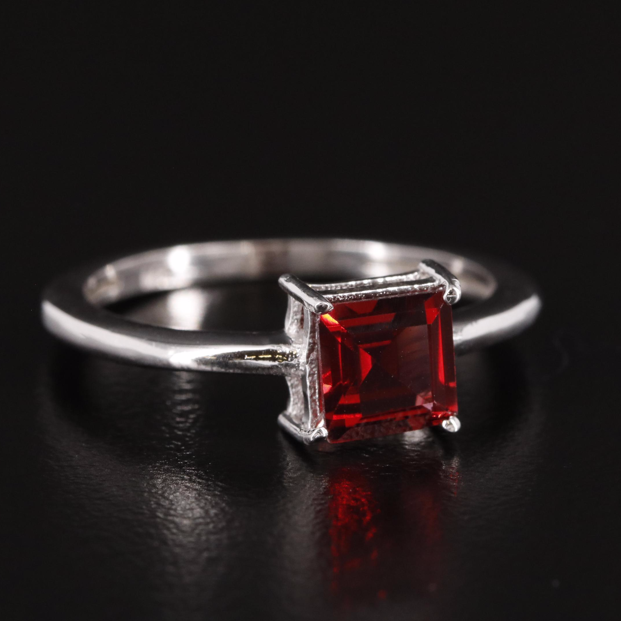 Sterling Garnet Solitaire Ring