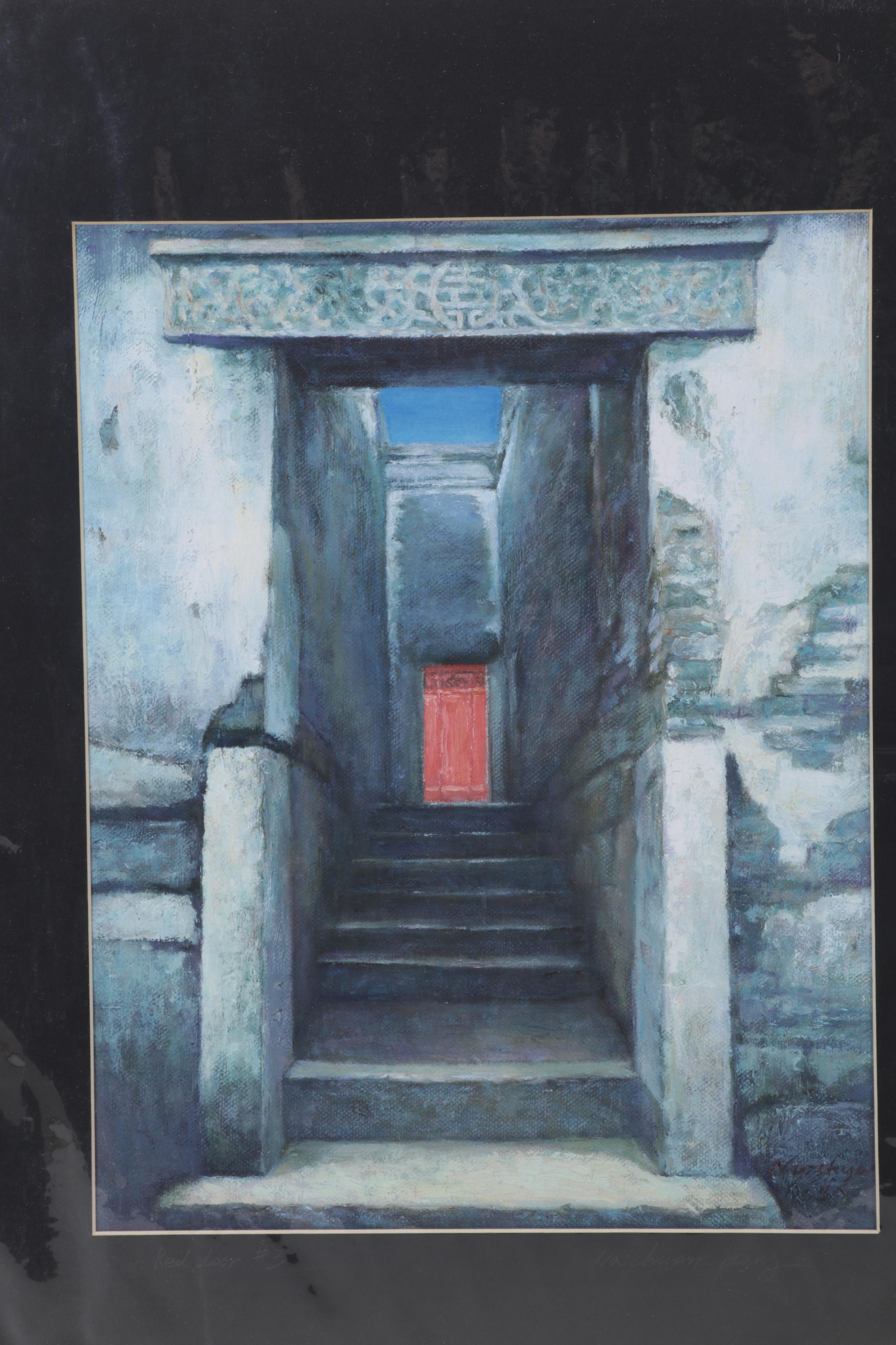 Naichuan Peng Giclées "Flowers on the Hill" and "Red Door #3," 21st Century