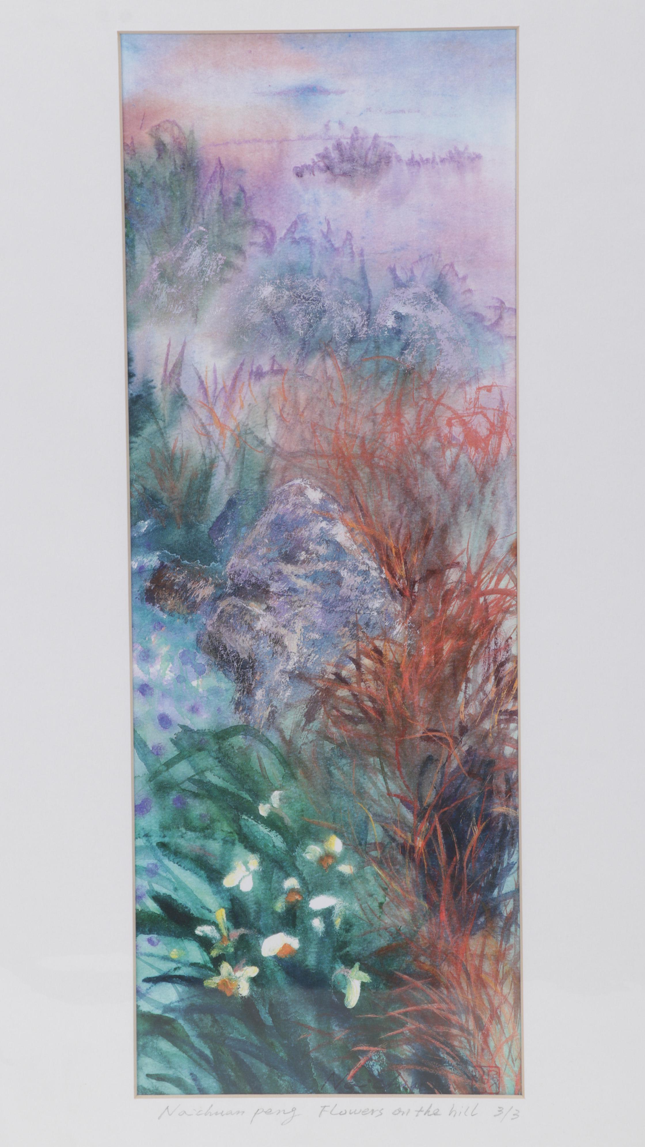 Naichuan Peng Giclées "Flowers on the Hill" and "Red Door #3," 21st Century