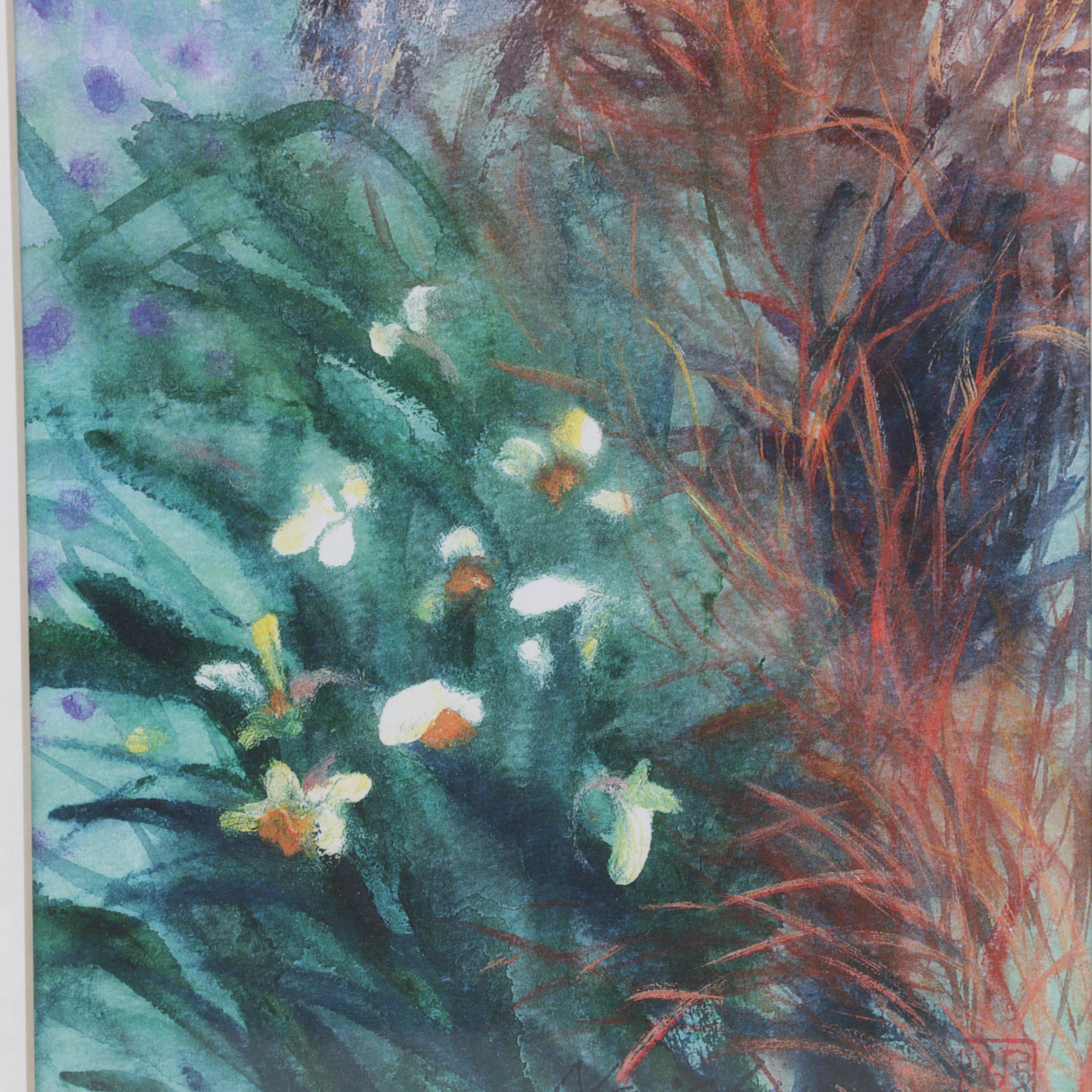 Naichuan Peng Giclées "Flowers on the Hill" and "Red Door #3," 21st Century