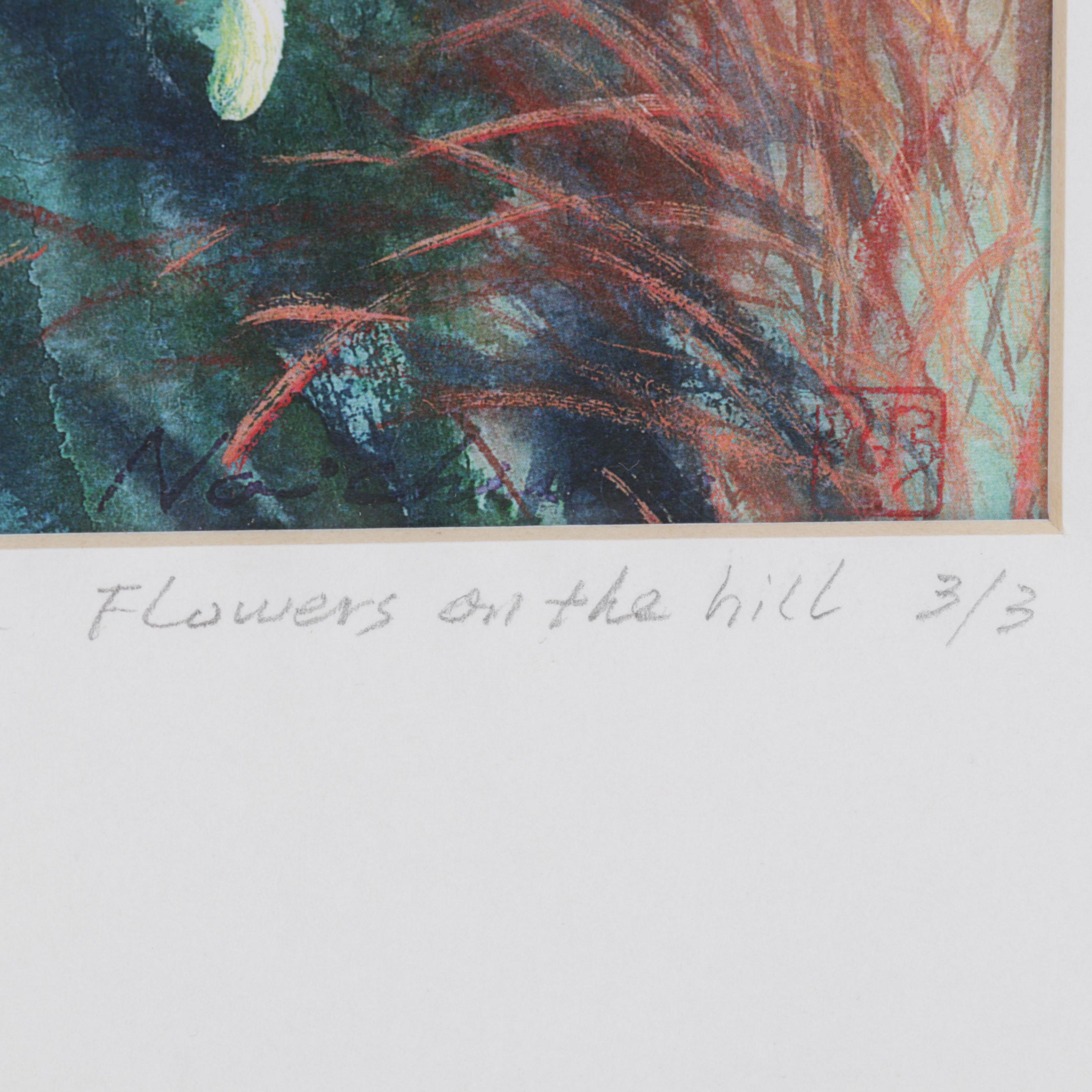 Naichuan Peng Giclées "Flowers on the Hill" and "Red Door #3," 21st Century