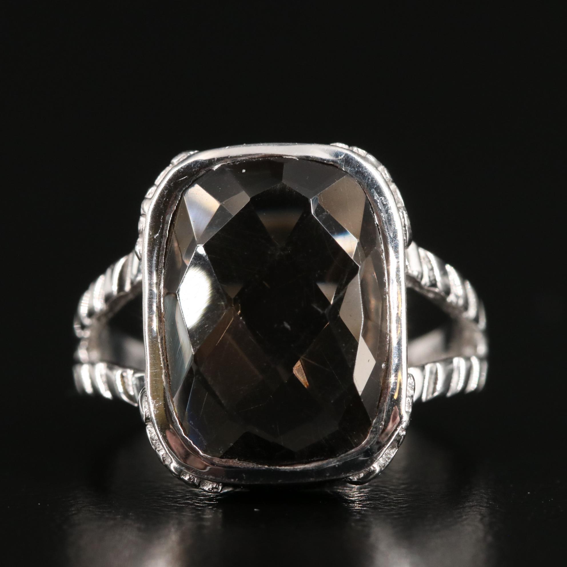 Sterling Smoky Quartz Split Shank Ring