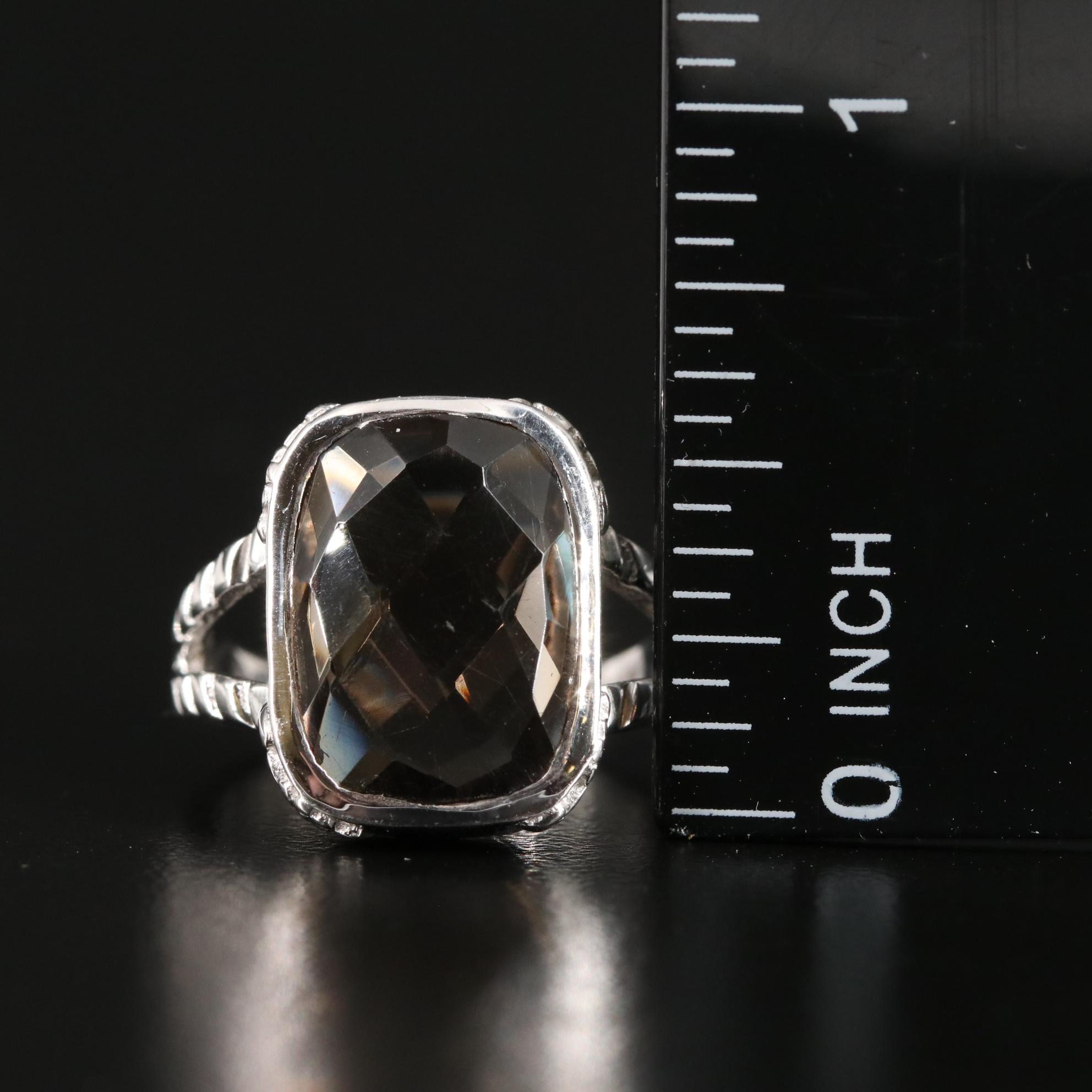 Sterling Smoky Quartz Split Shank Ring