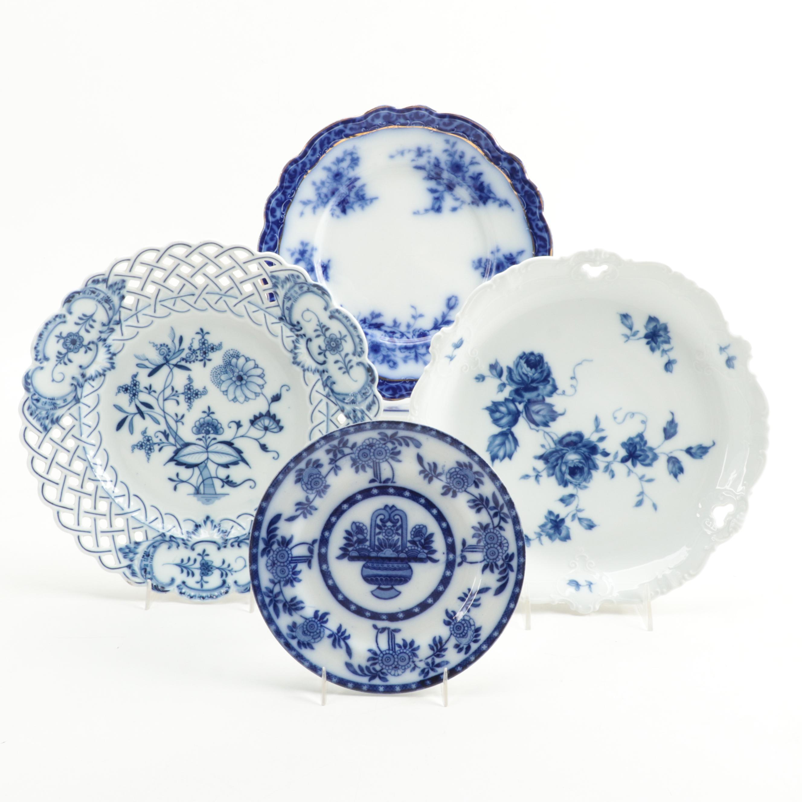 Carl Teichert Blue Onion Style with Seltmann and Other English Flo Blue Plates