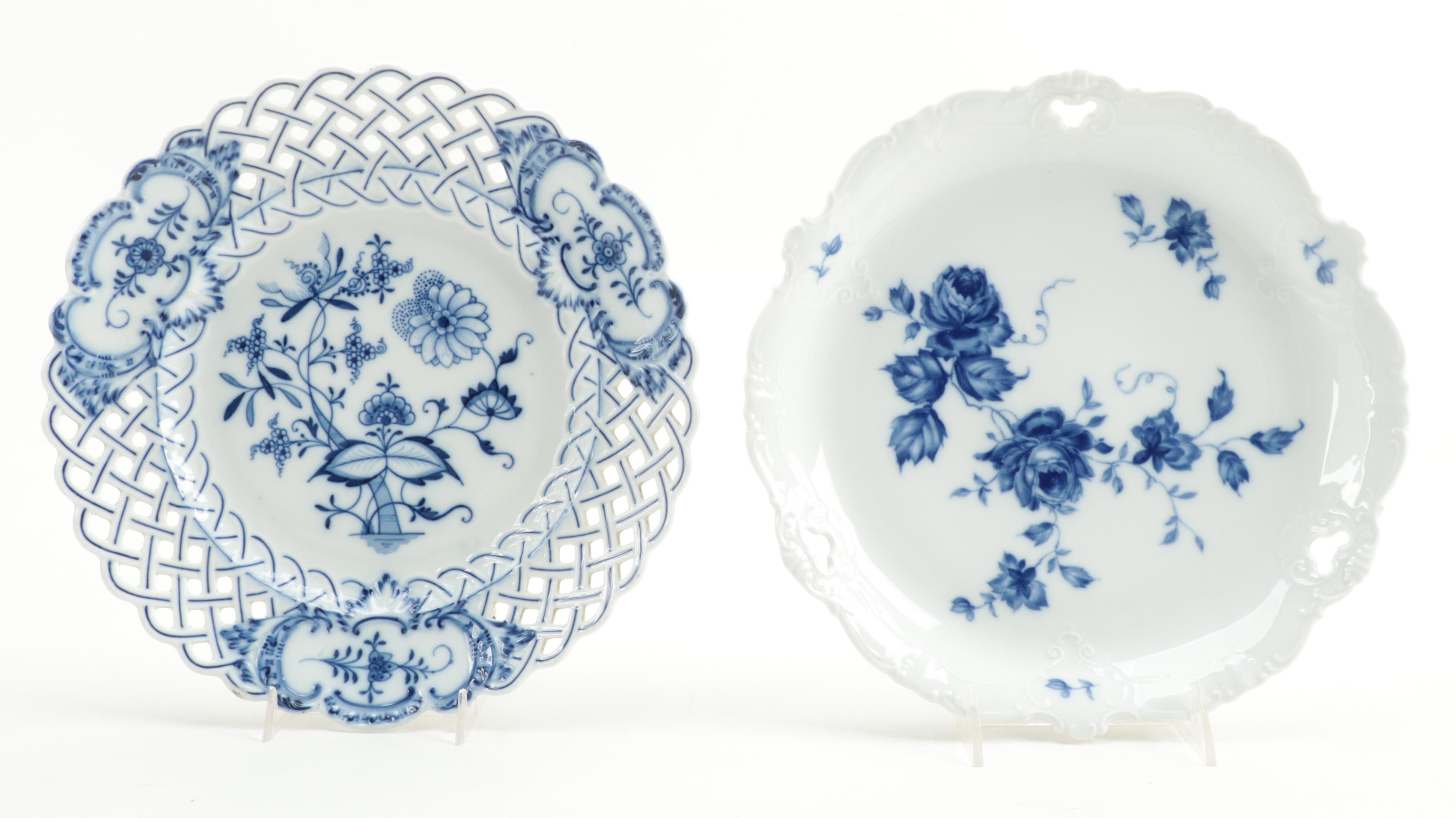 Carl Teichert Blue Onion Style with Seltmann and Other English Flo Blue Plates