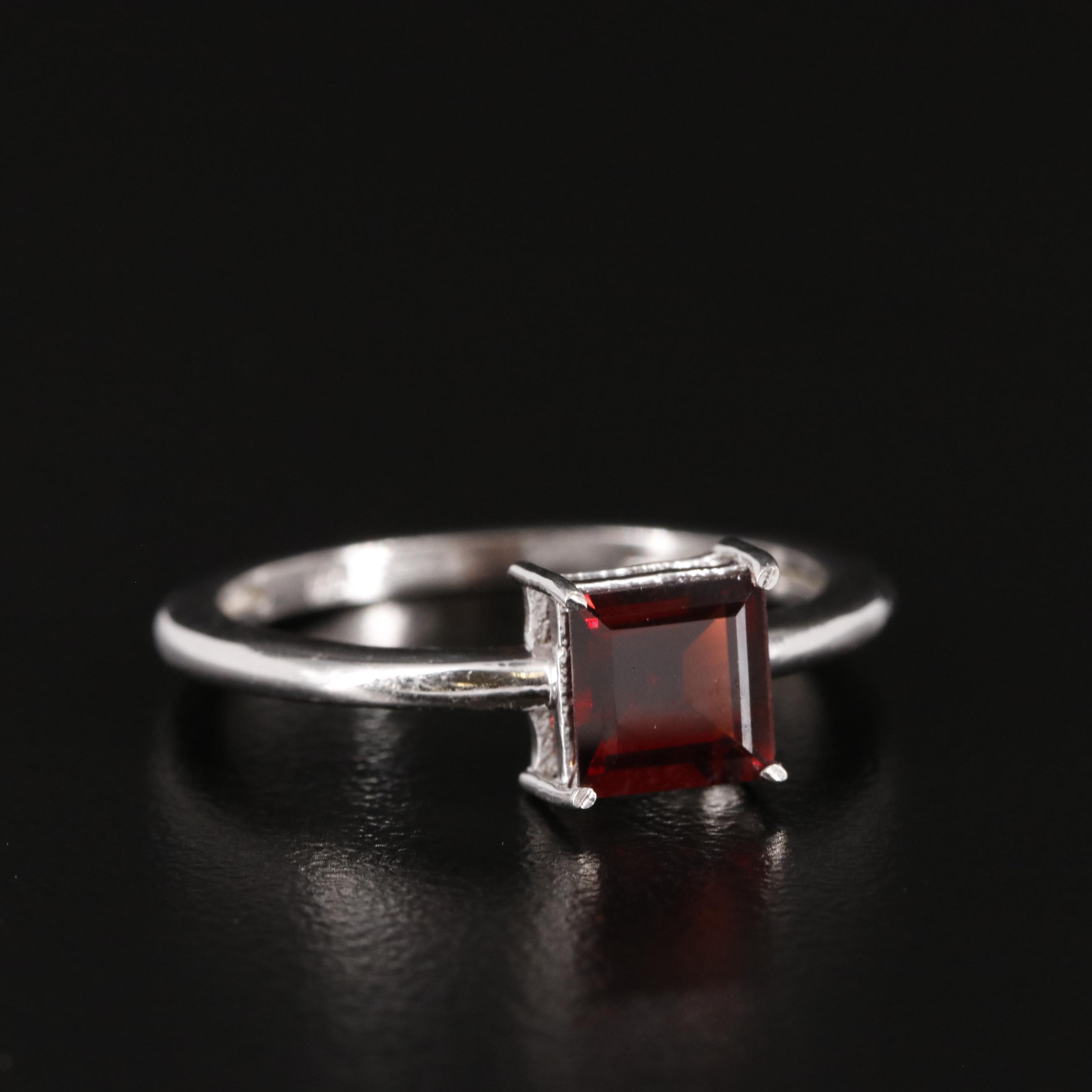 Sterling Garnet Solitaire Ring