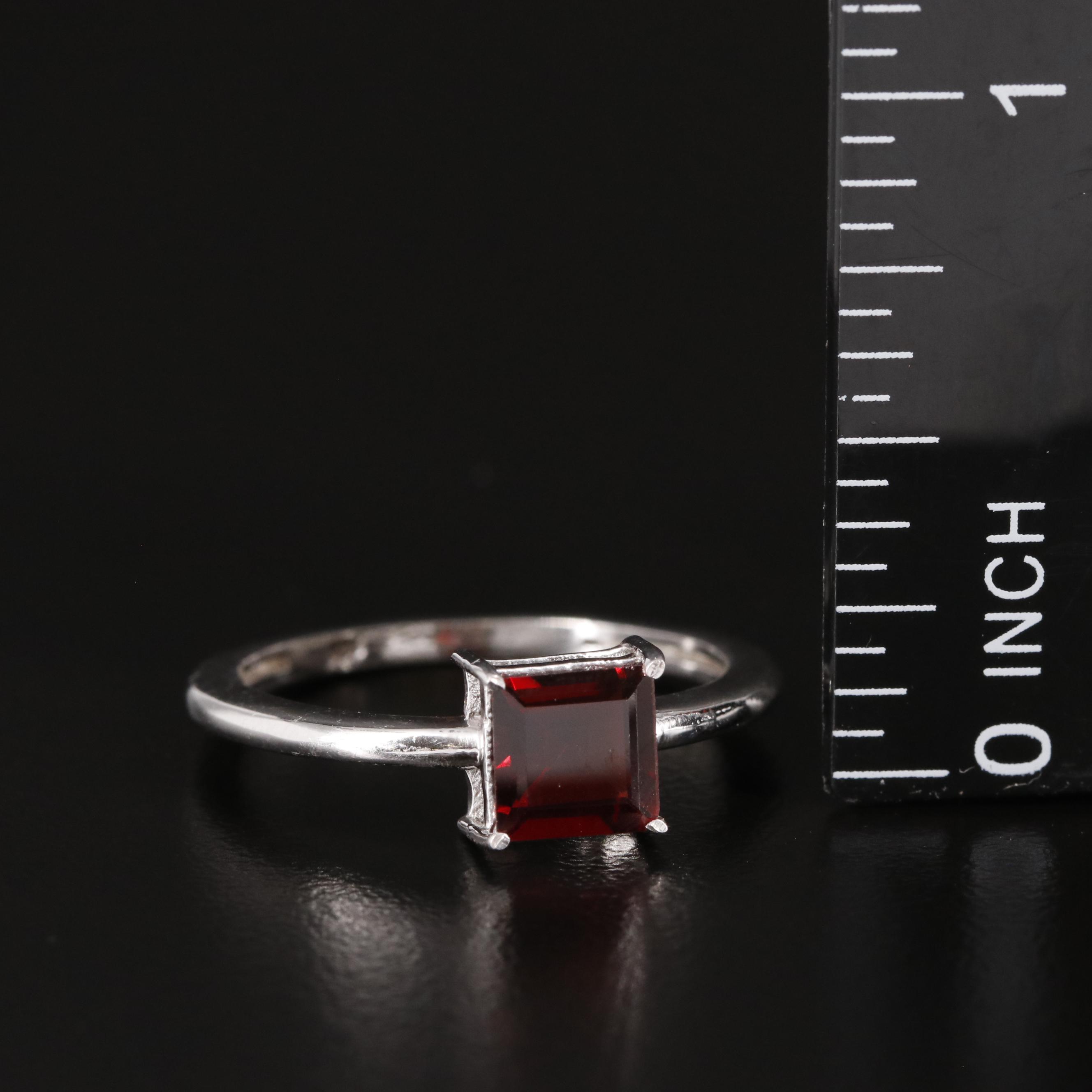Sterling Garnet Solitaire Ring