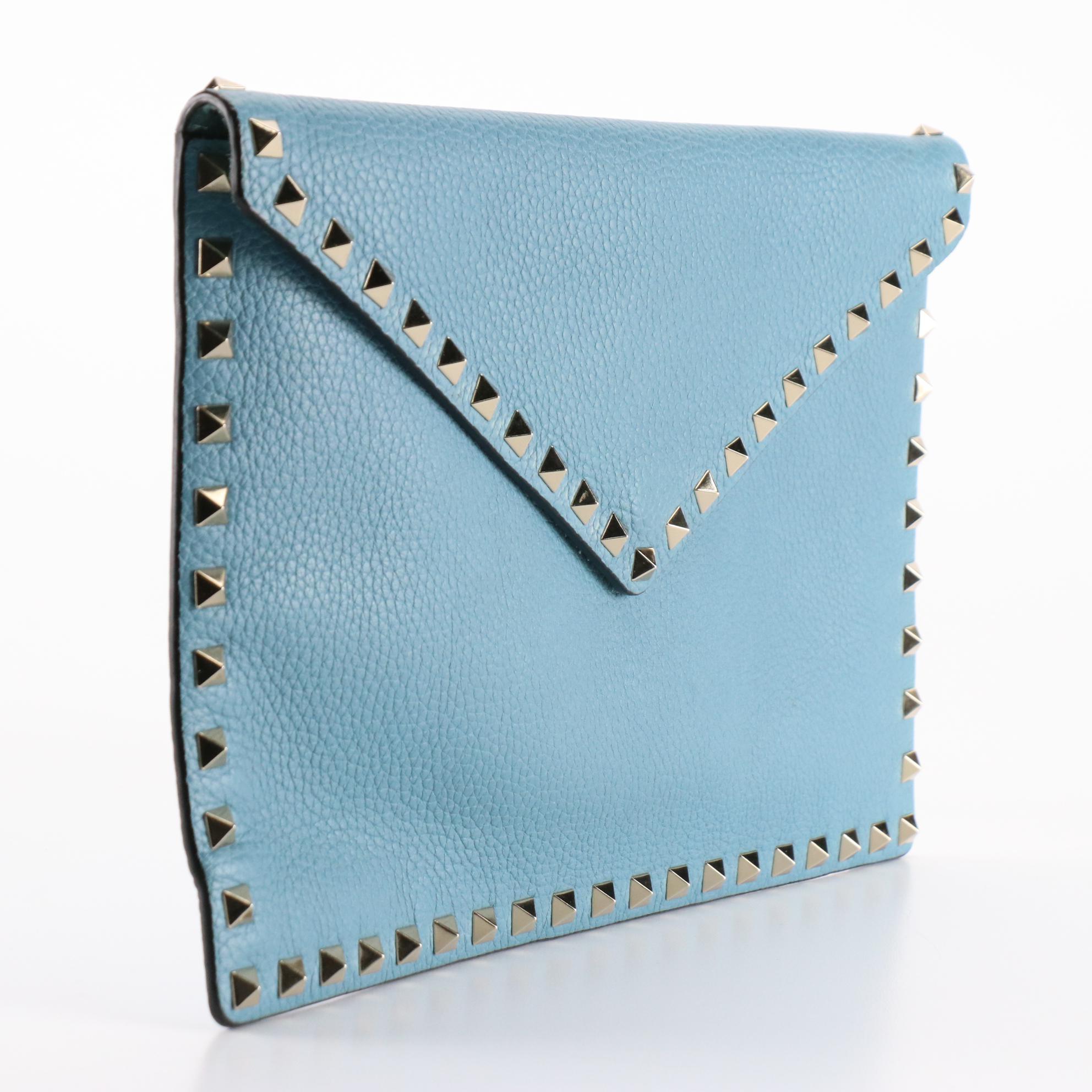 Valentino Rockstud Envelope Clutch in Full-Grain Leather