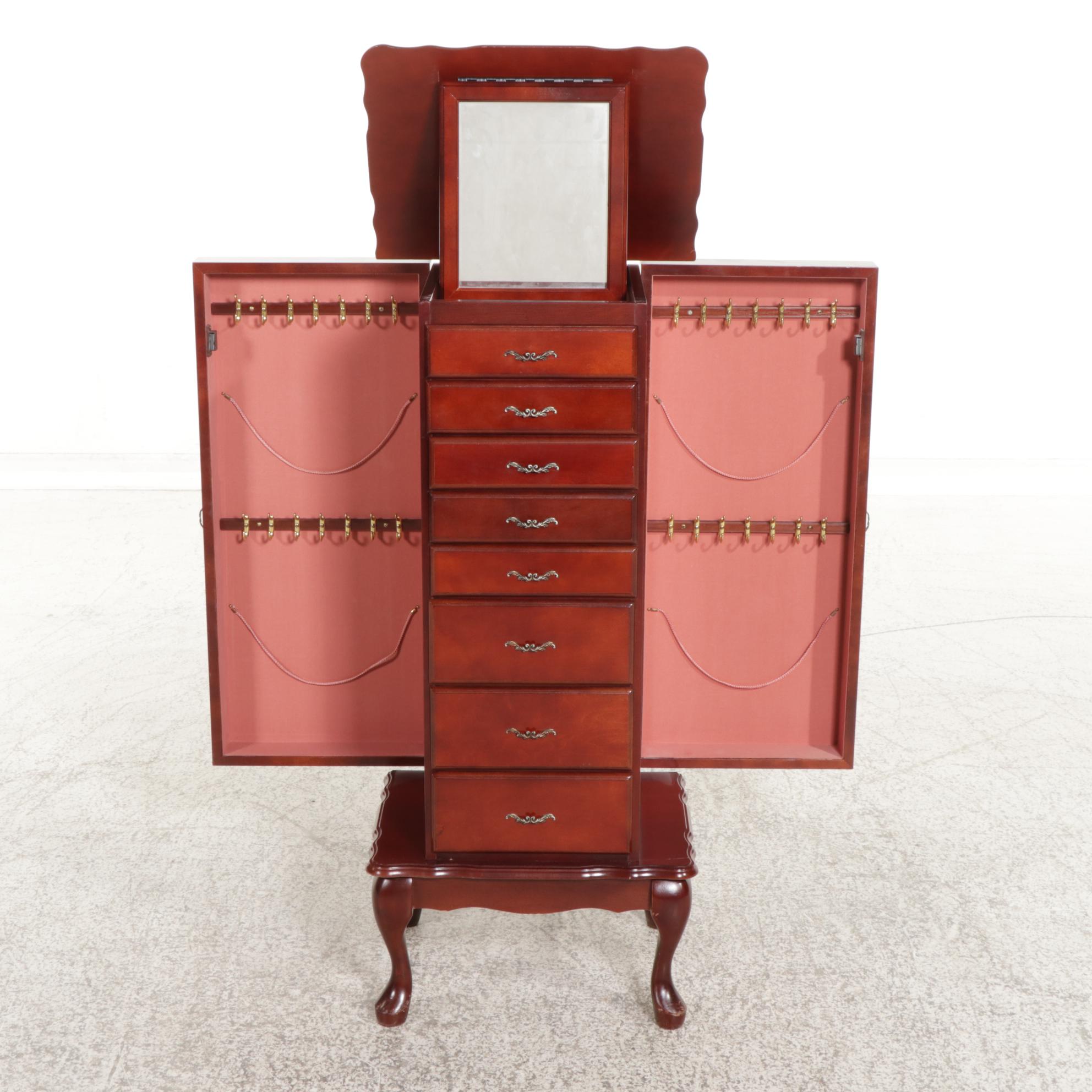 Powell Queen Anne Style Cherry-Stained Jewelry Armoire, Late 20th Century