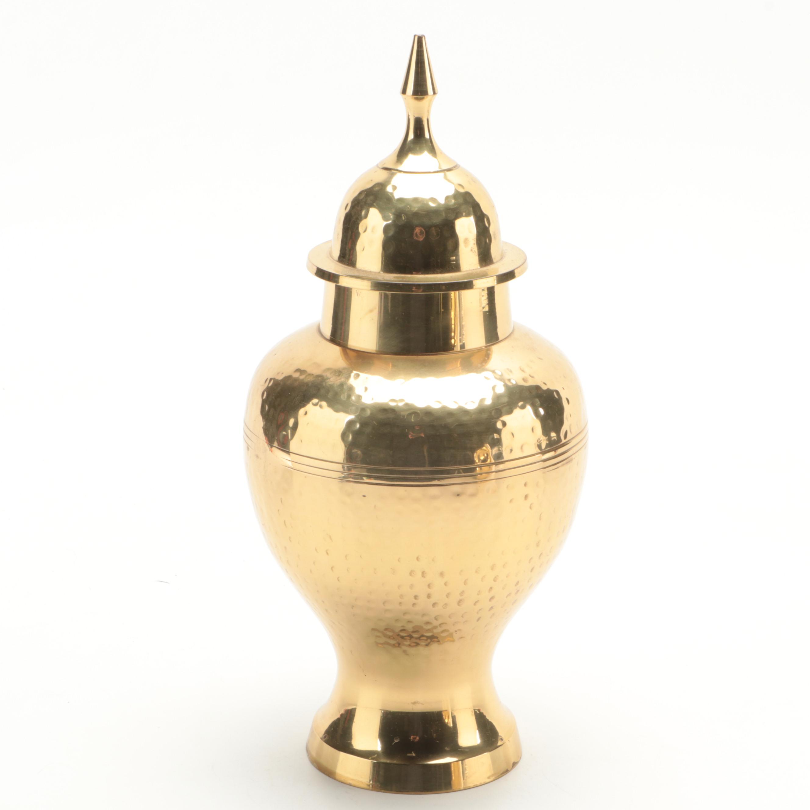 Indian Hammered Brass Temple Jar and Round Vase