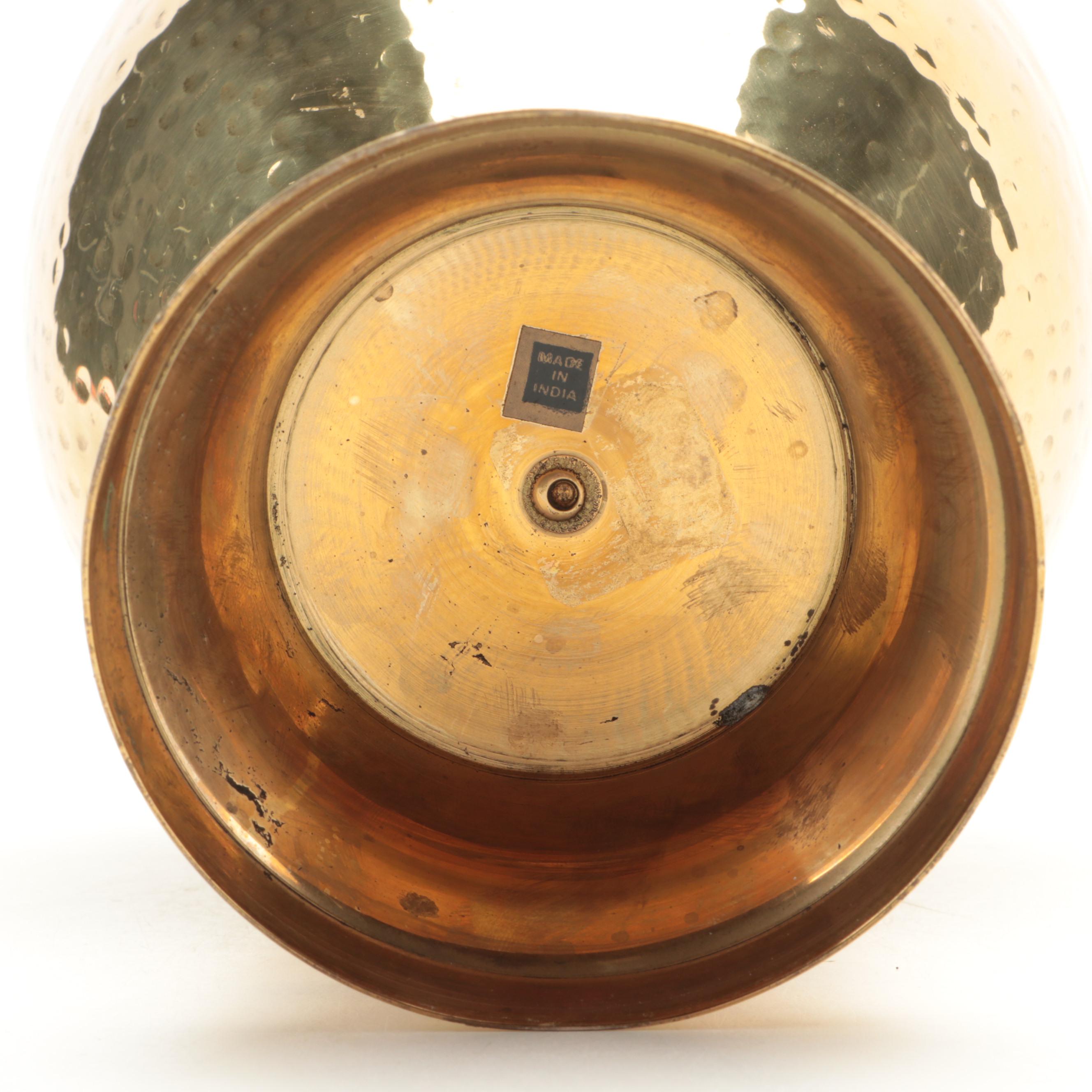 Indian Hammered Brass Temple Jar and Round Vase