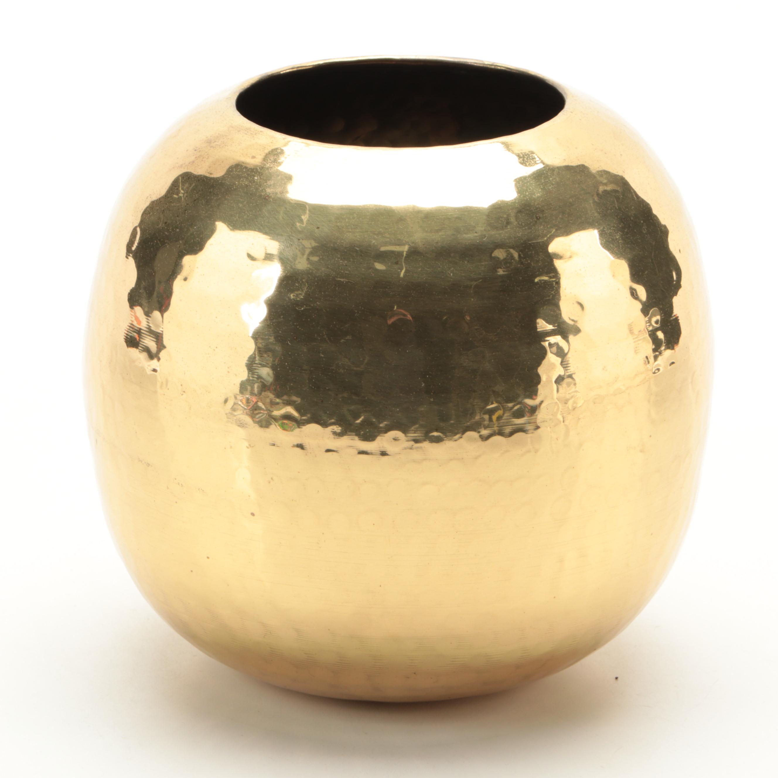 Indian Hammered Brass Temple Jar and Round Vase