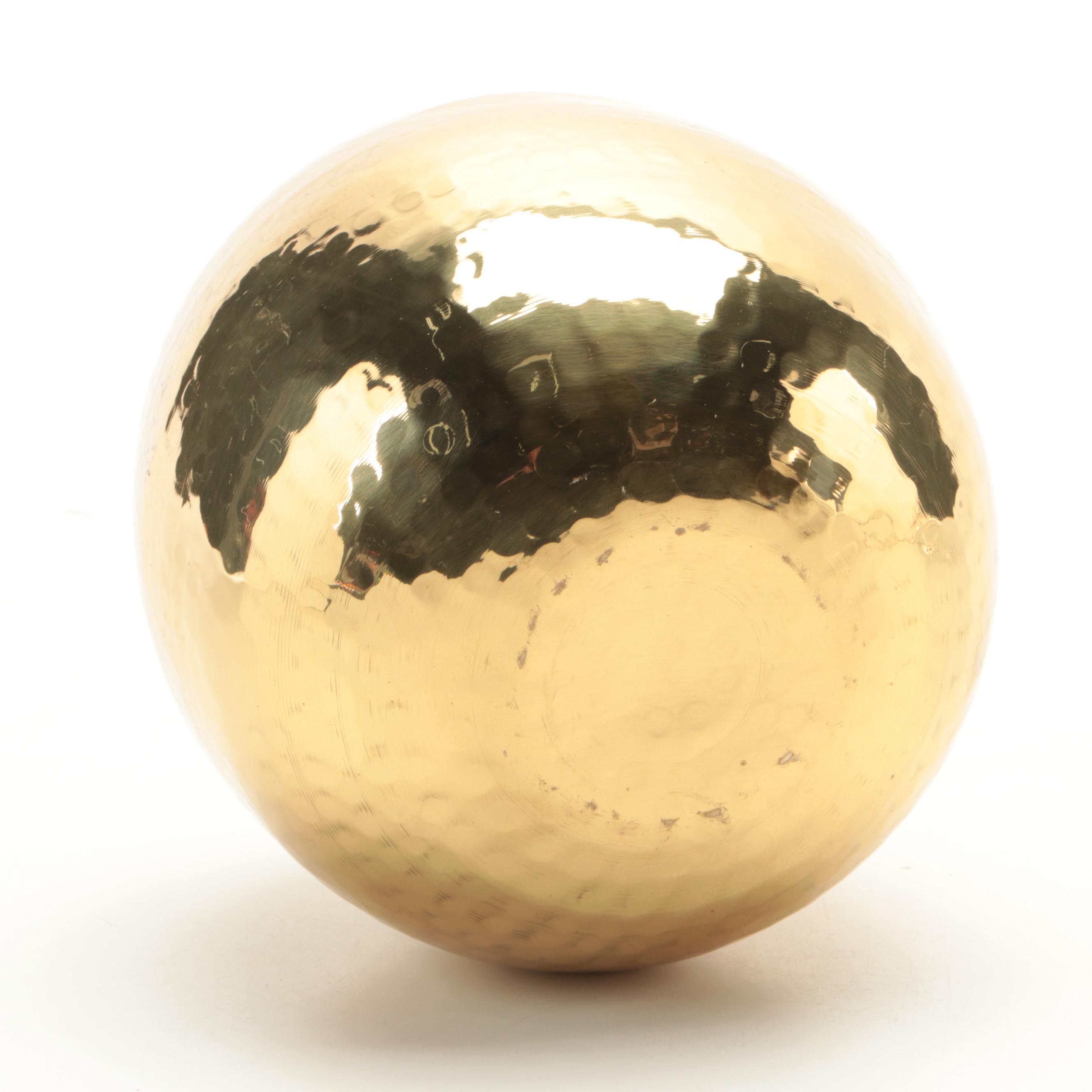 Indian Hammered Brass Temple Jar and Round Vase