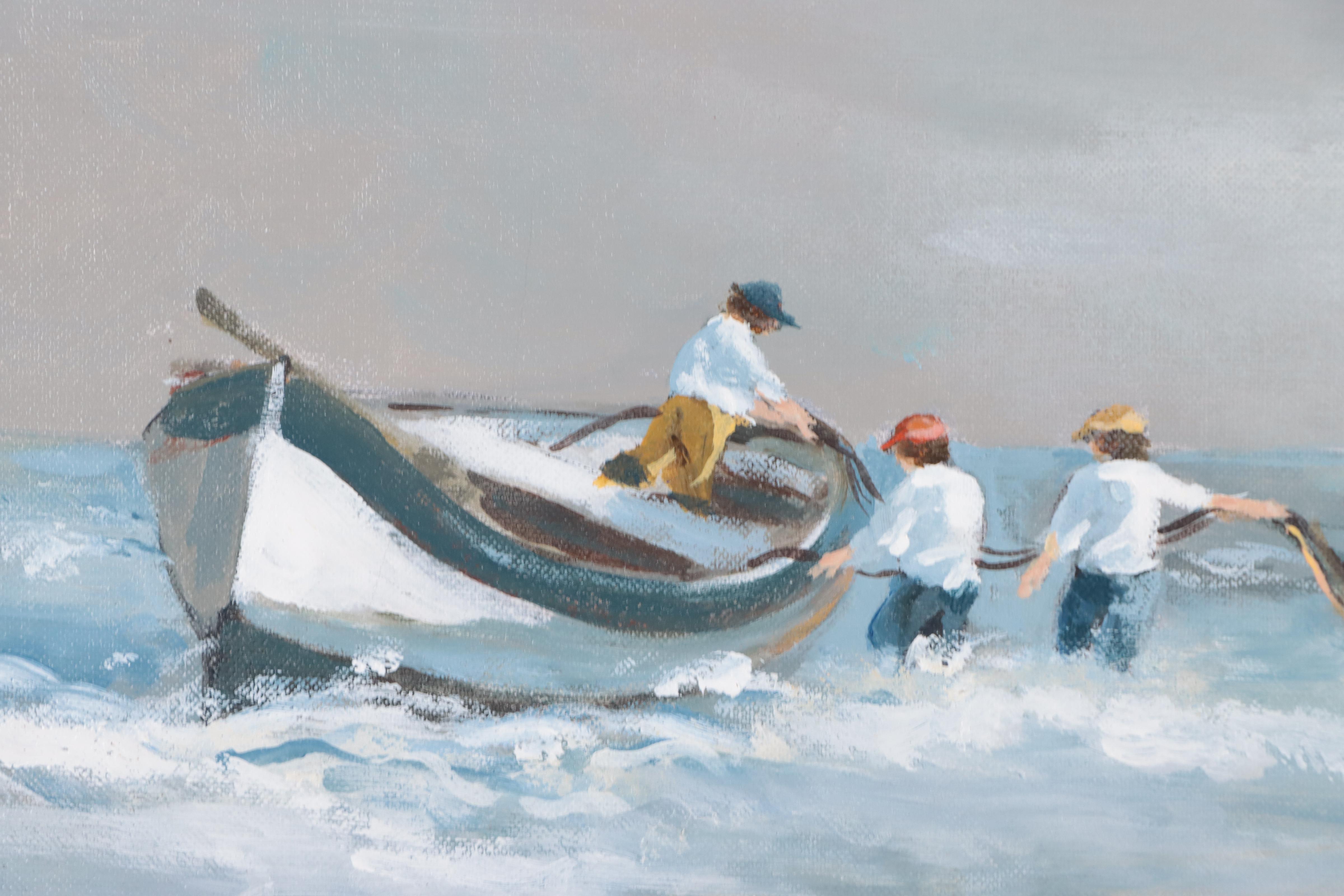 B. Perrin Coastal Scene Oil Painting in the Manner of Robert Fabe, 1987