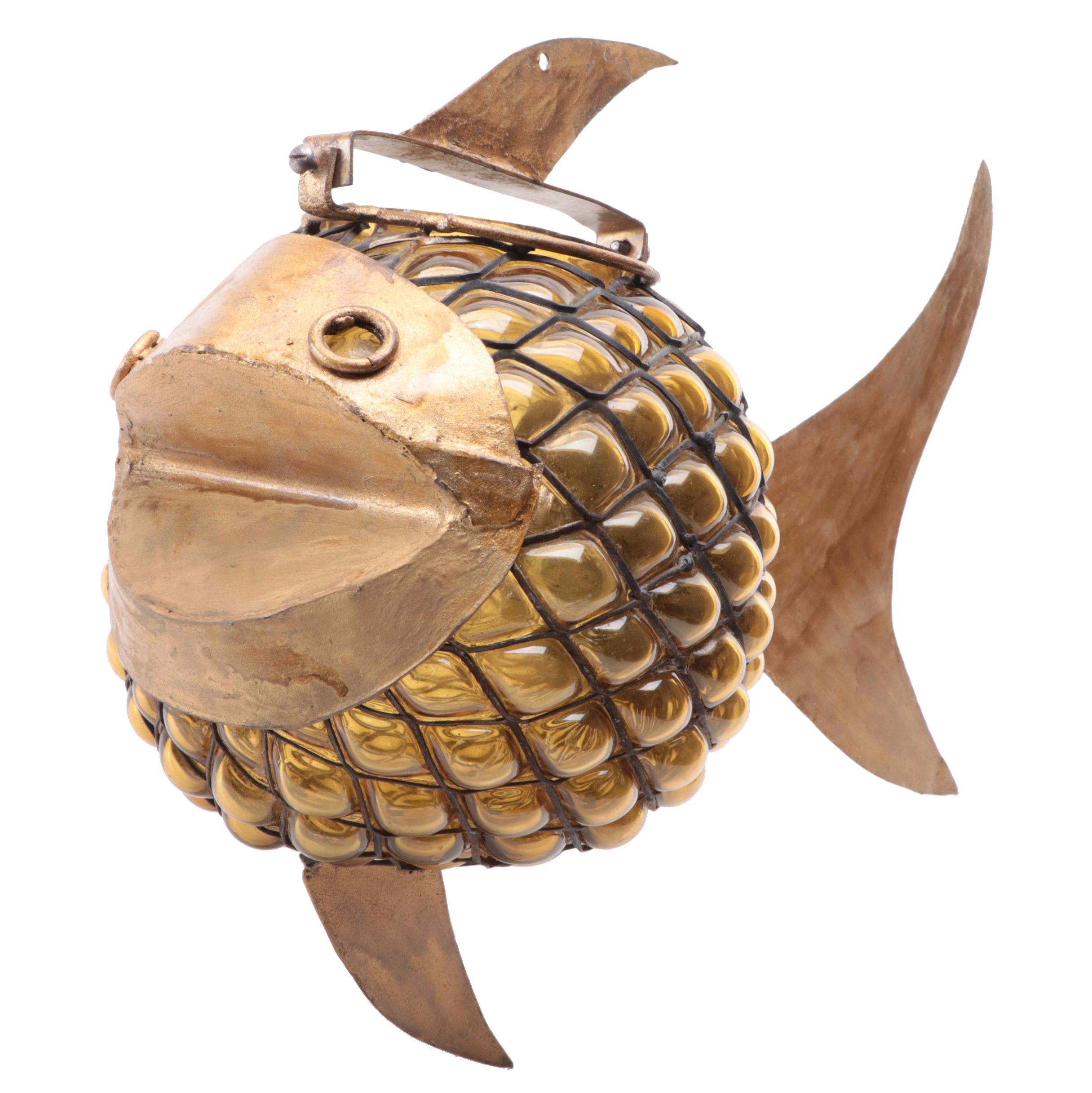 Mid Century Modern Style Glass and Metal Fish Figurine, Mid to Late 20th Century