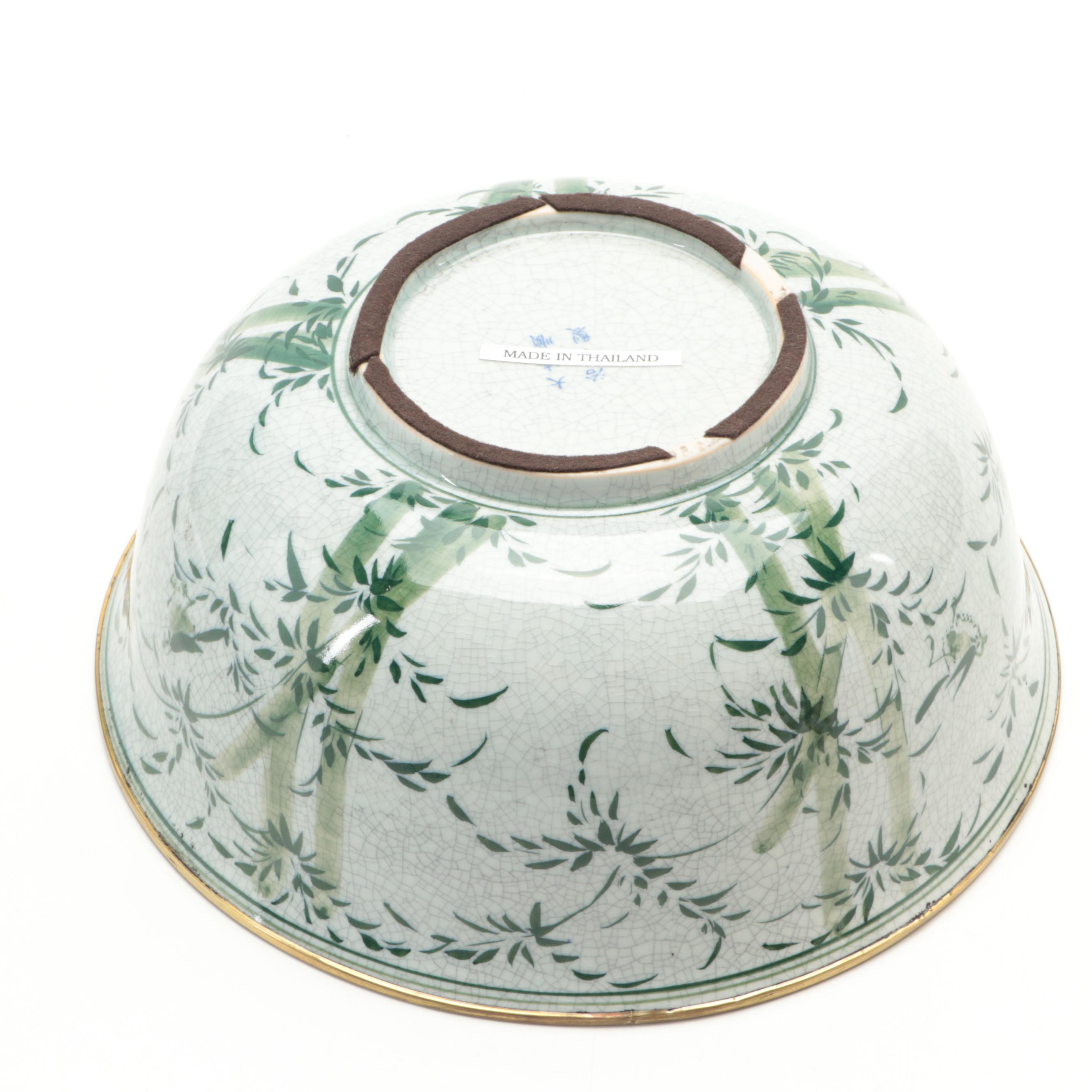 Chinese Shunzhi Period Style Crackle Glaze Bamboo Motif Porcelain Bowl