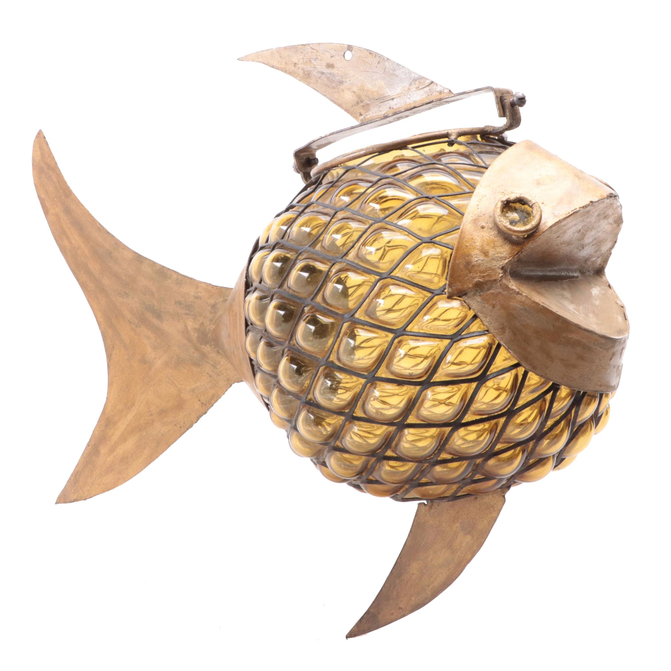 Mid Century Modern Style Glass and Metal Fish Figurine, Mid to Late 20th Century