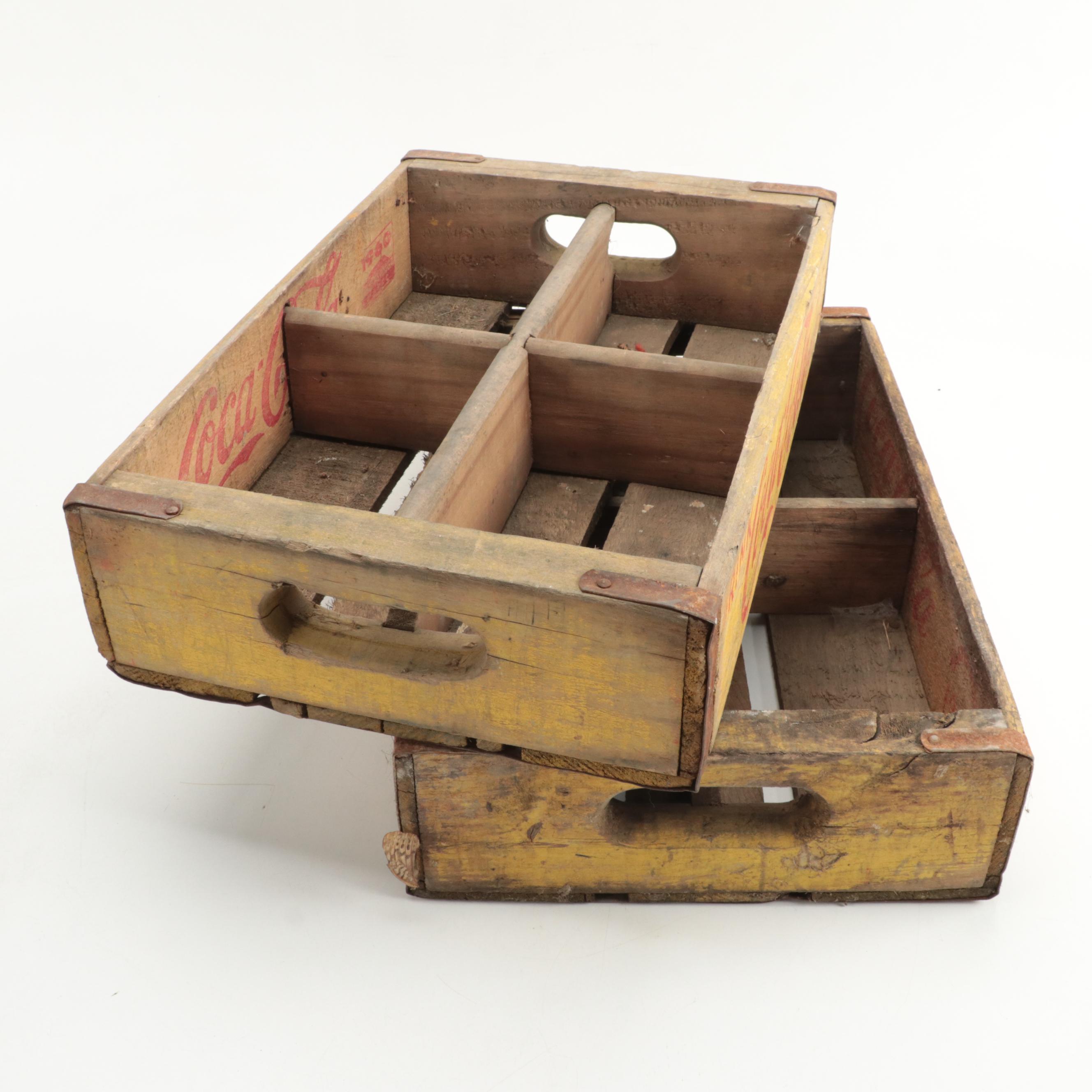 Coca-Cola Wooden Soda Advertising Crates, Mid-20th Century