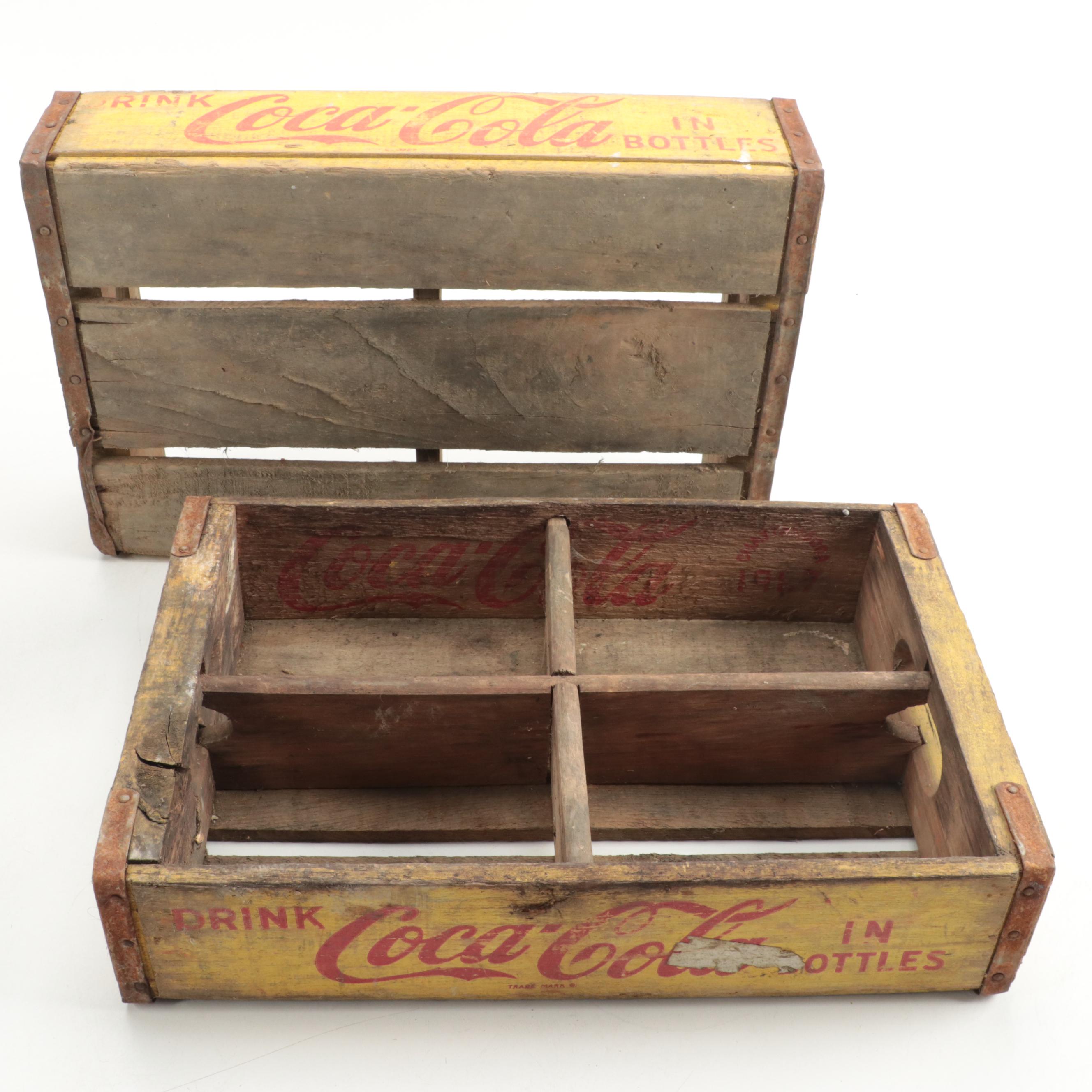 Coca-Cola Wooden Soda Advertising Crates, Mid-20th Century