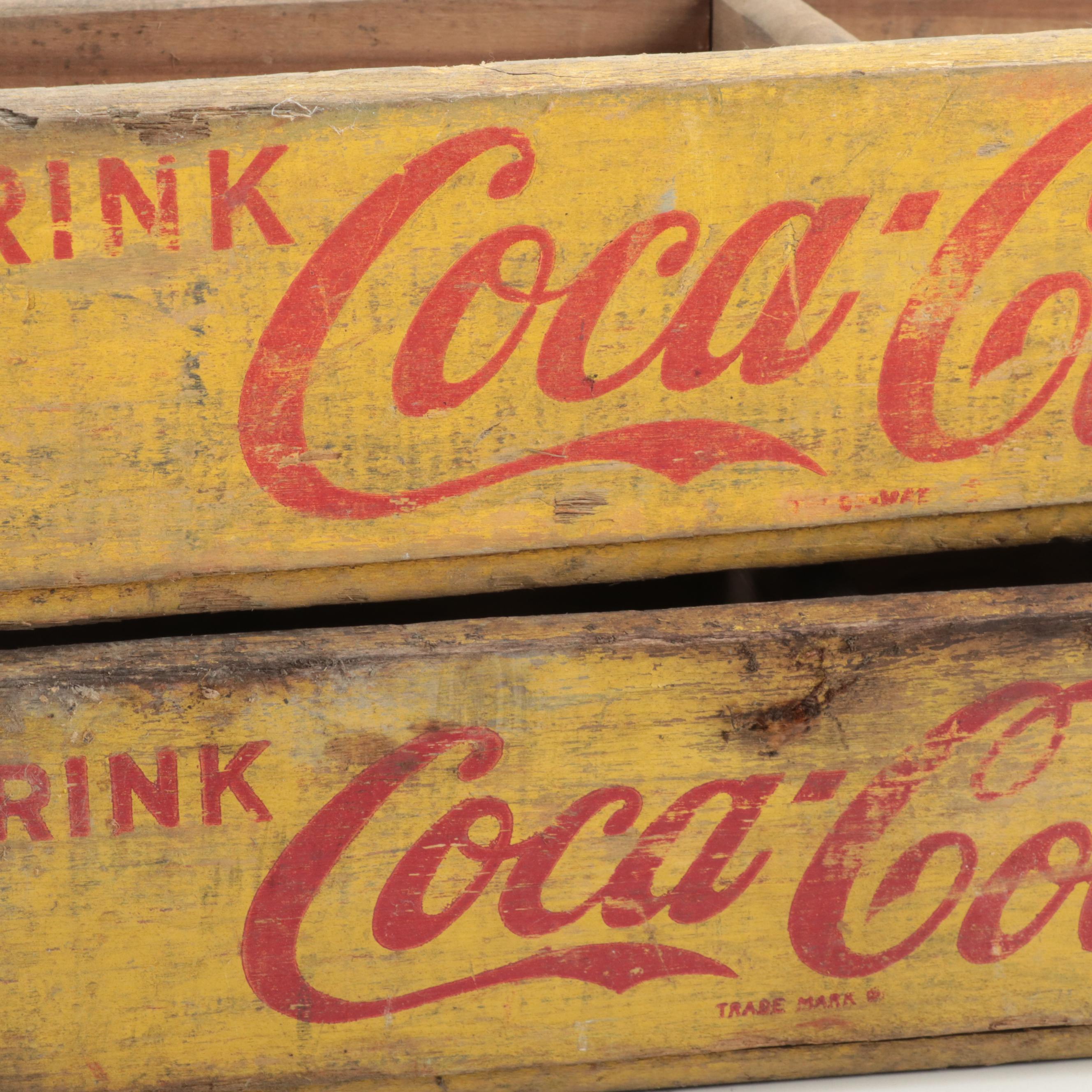 Coca-Cola Wooden Soda Advertising Crates, Mid-20th Century