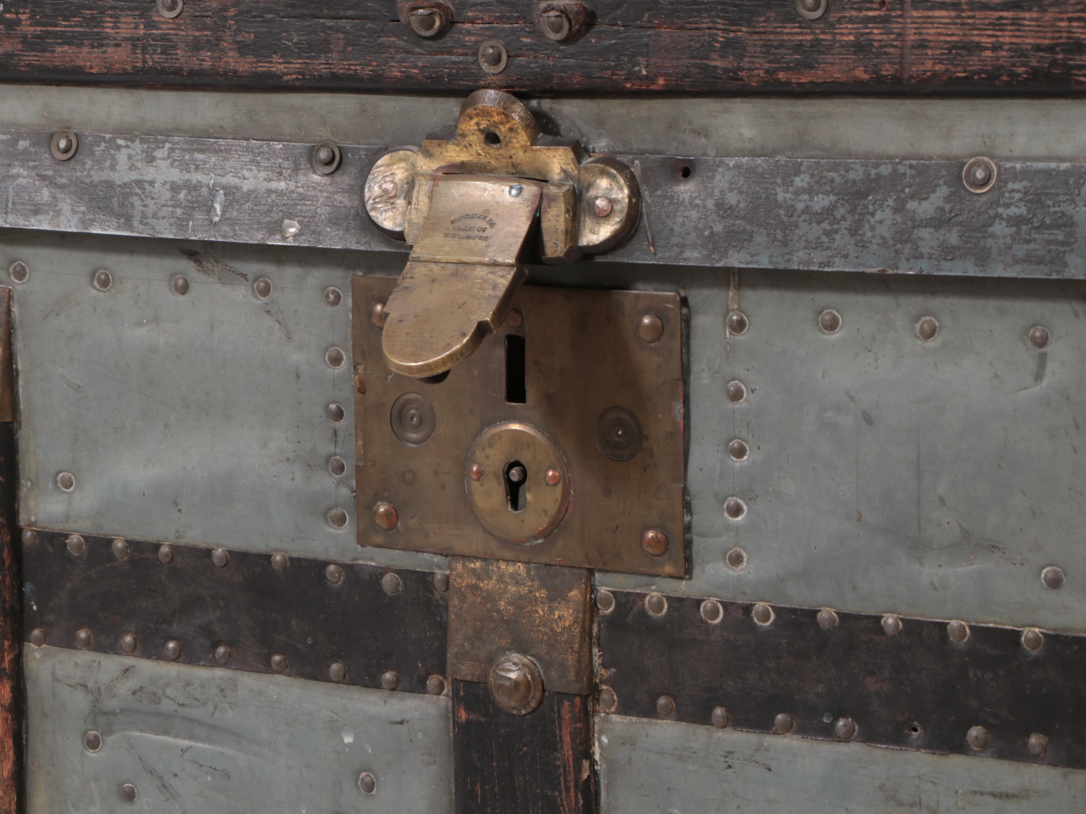 Victorian Metal-Clad and Slatted Wood Dome-Top Steamer Trunk, Late 19th Century