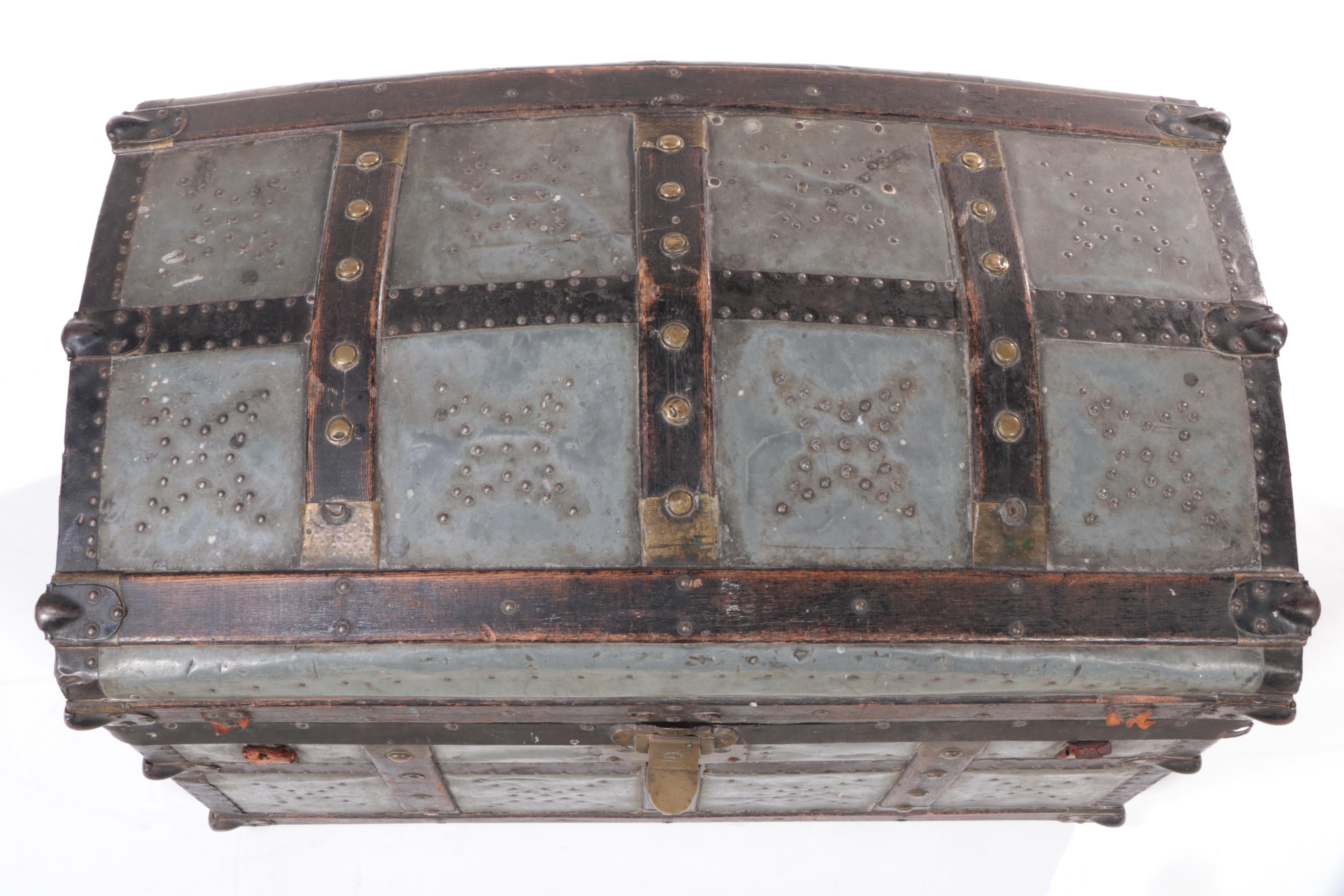 Victorian Metal-Clad and Slatted Wood Dome-Top Steamer Trunk, Late 19th Century