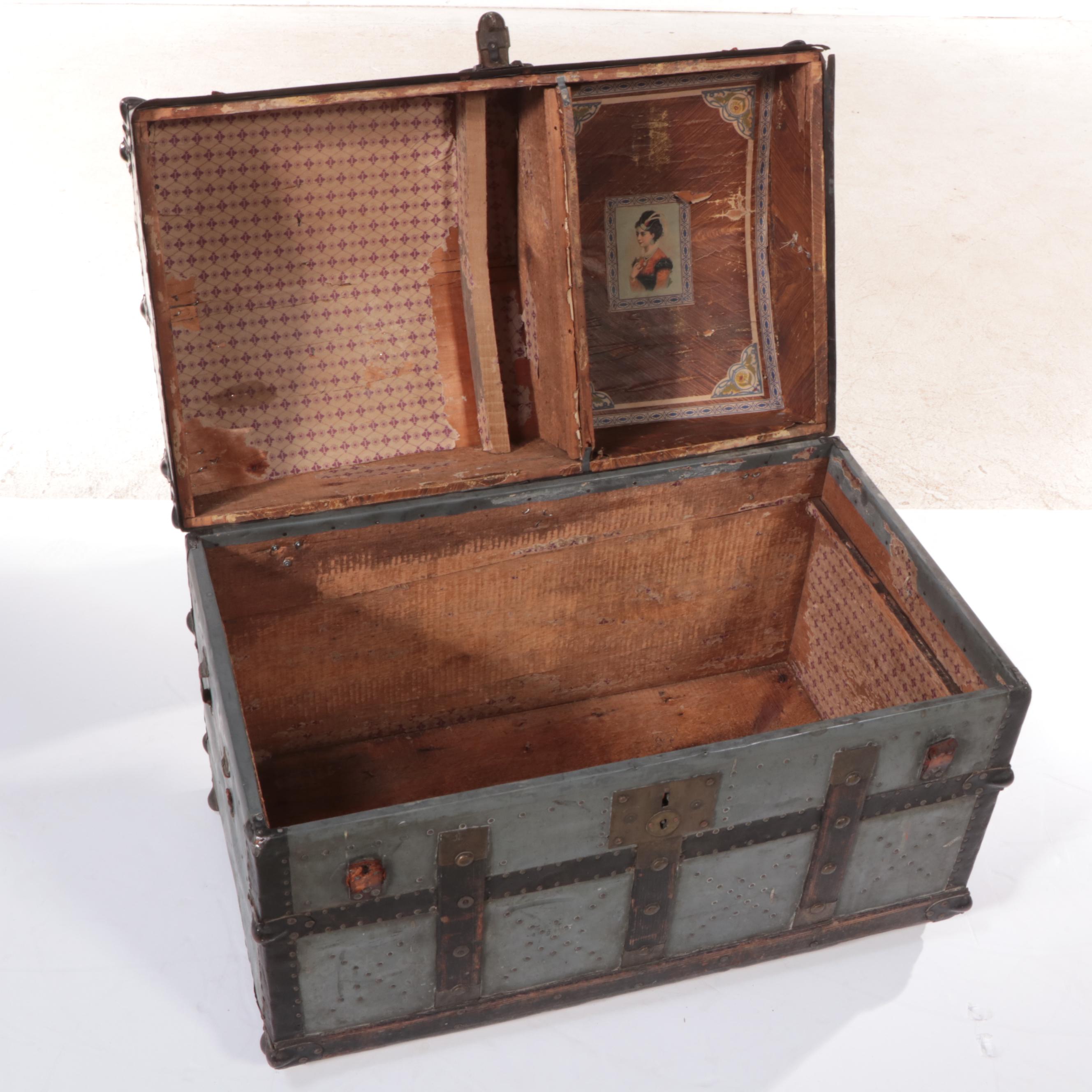 Victorian Metal-Clad and Slatted Wood Dome-Top Steamer Trunk, Late 19th Century