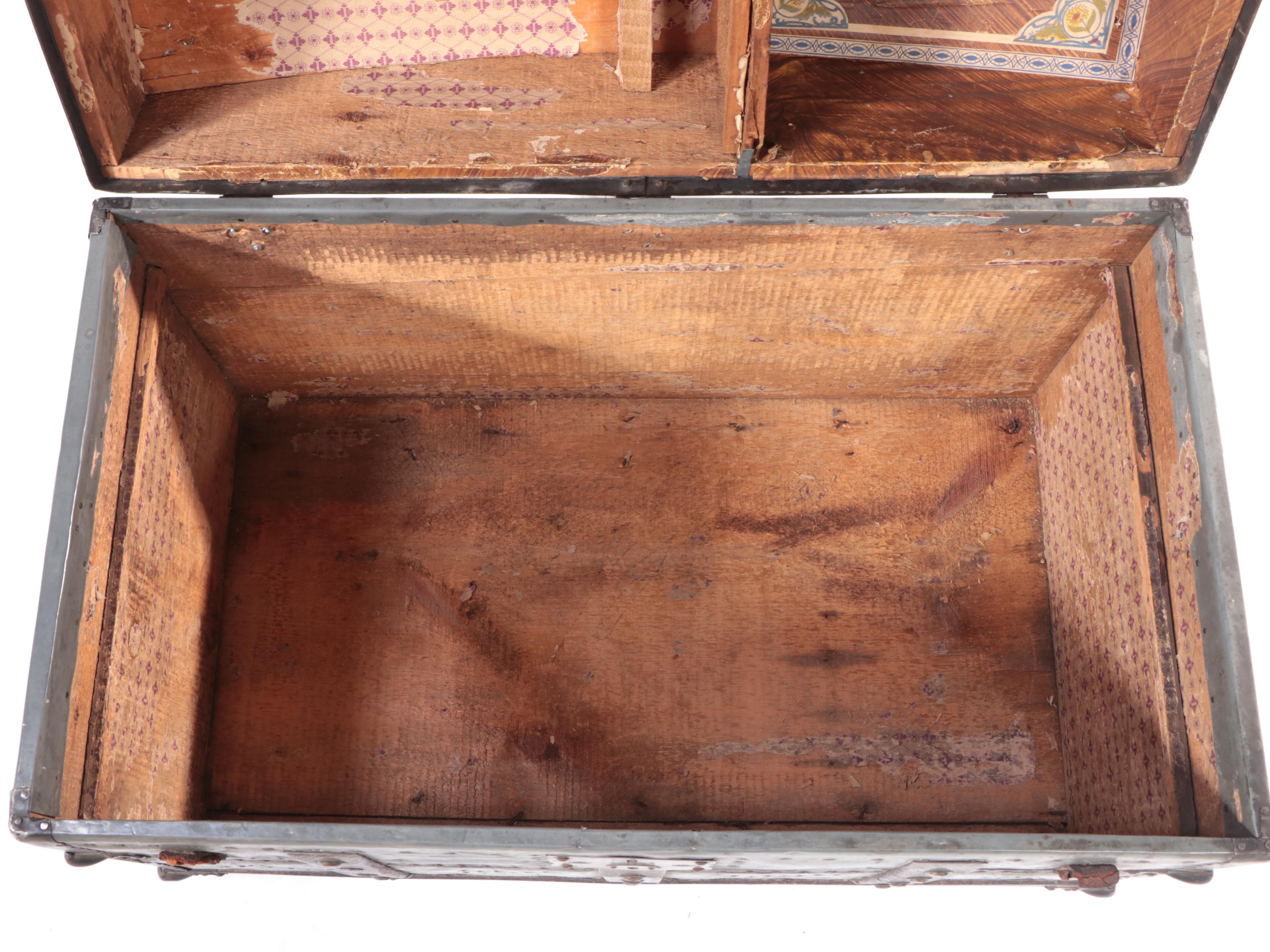 Victorian Metal-Clad and Slatted Wood Dome-Top Steamer Trunk, Late 19th Century