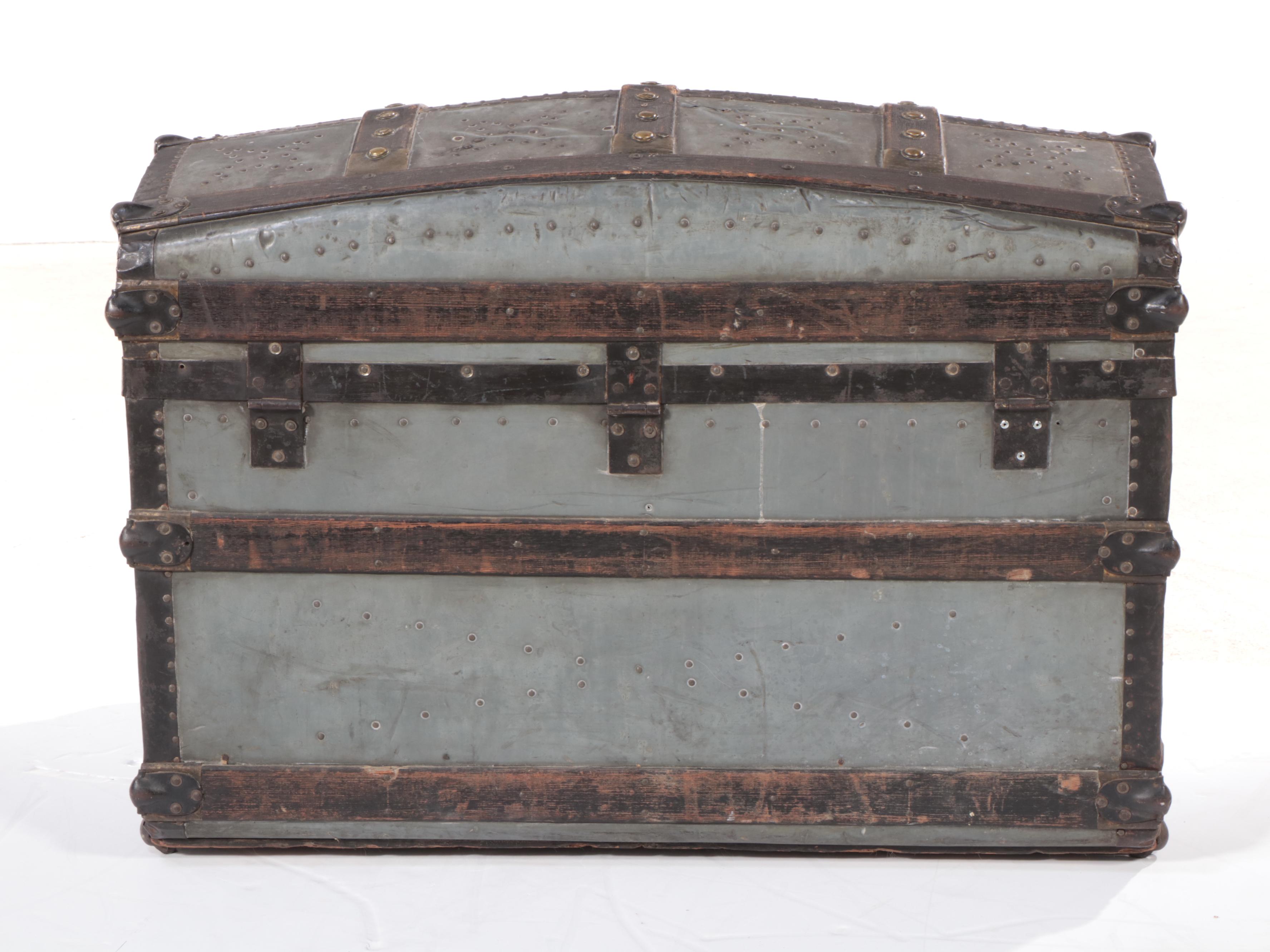 Victorian Metal-Clad and Slatted Wood Dome-Top Steamer Trunk, Late 19th Century