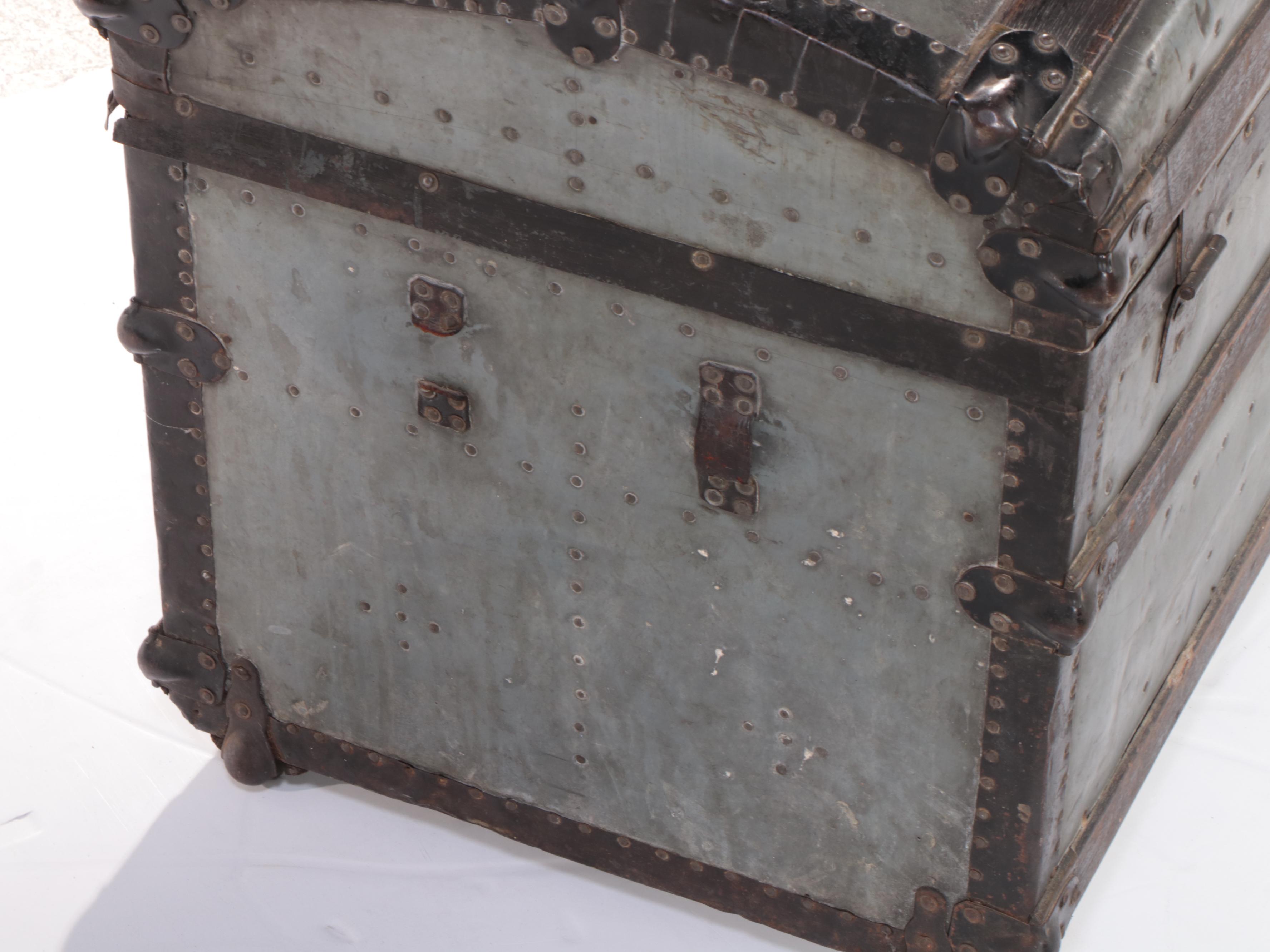 Victorian Metal-Clad and Slatted Wood Dome-Top Steamer Trunk, Late 19th Century