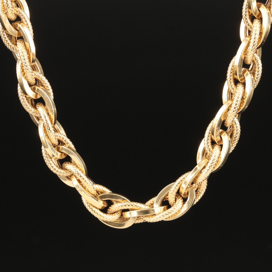 Italian 18K Textured French Rope Chain Necklace