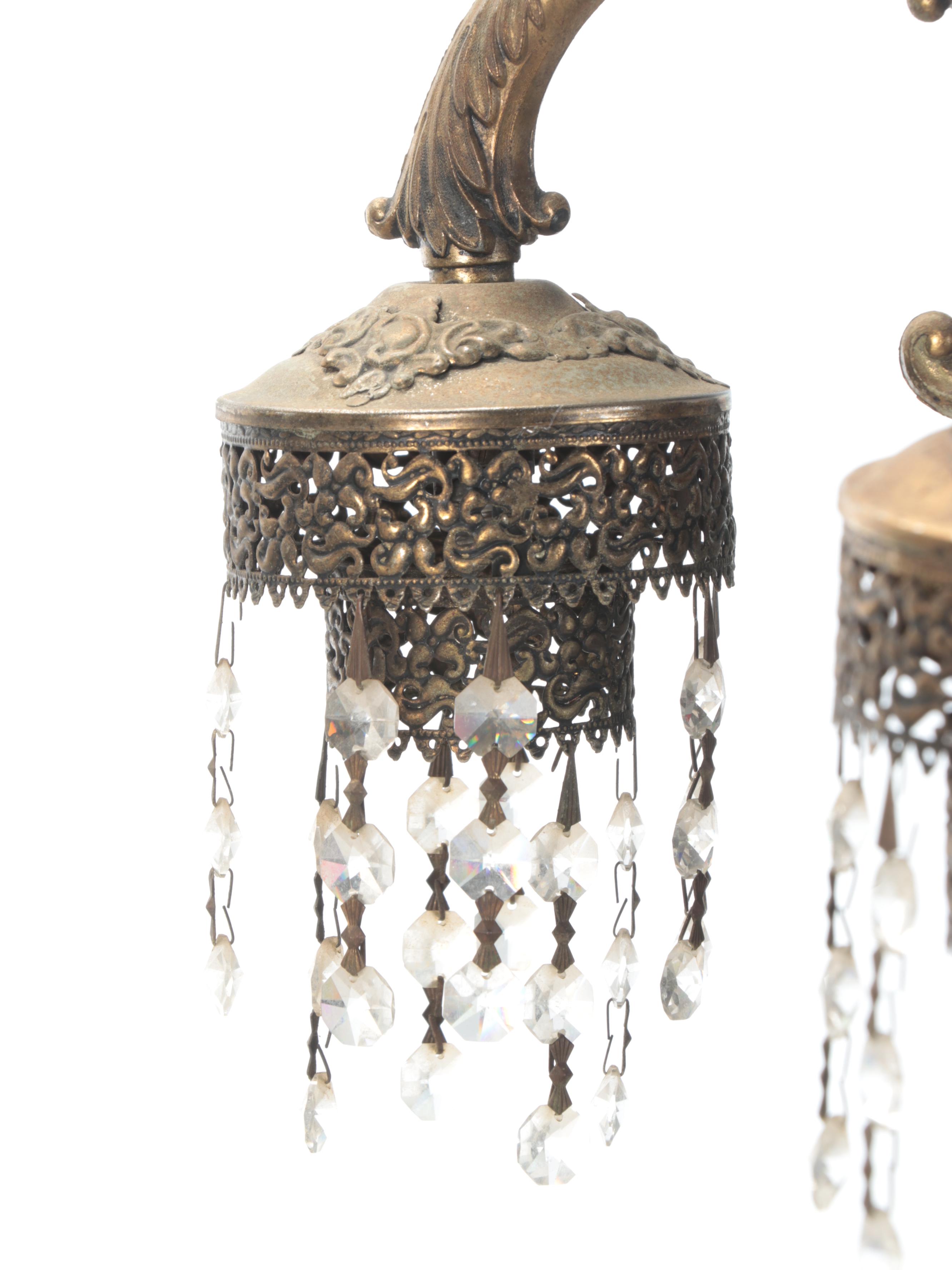 Pair of Hollywood Regency Gilt Metal Putti Tiered Lamps, Mid-20th Century