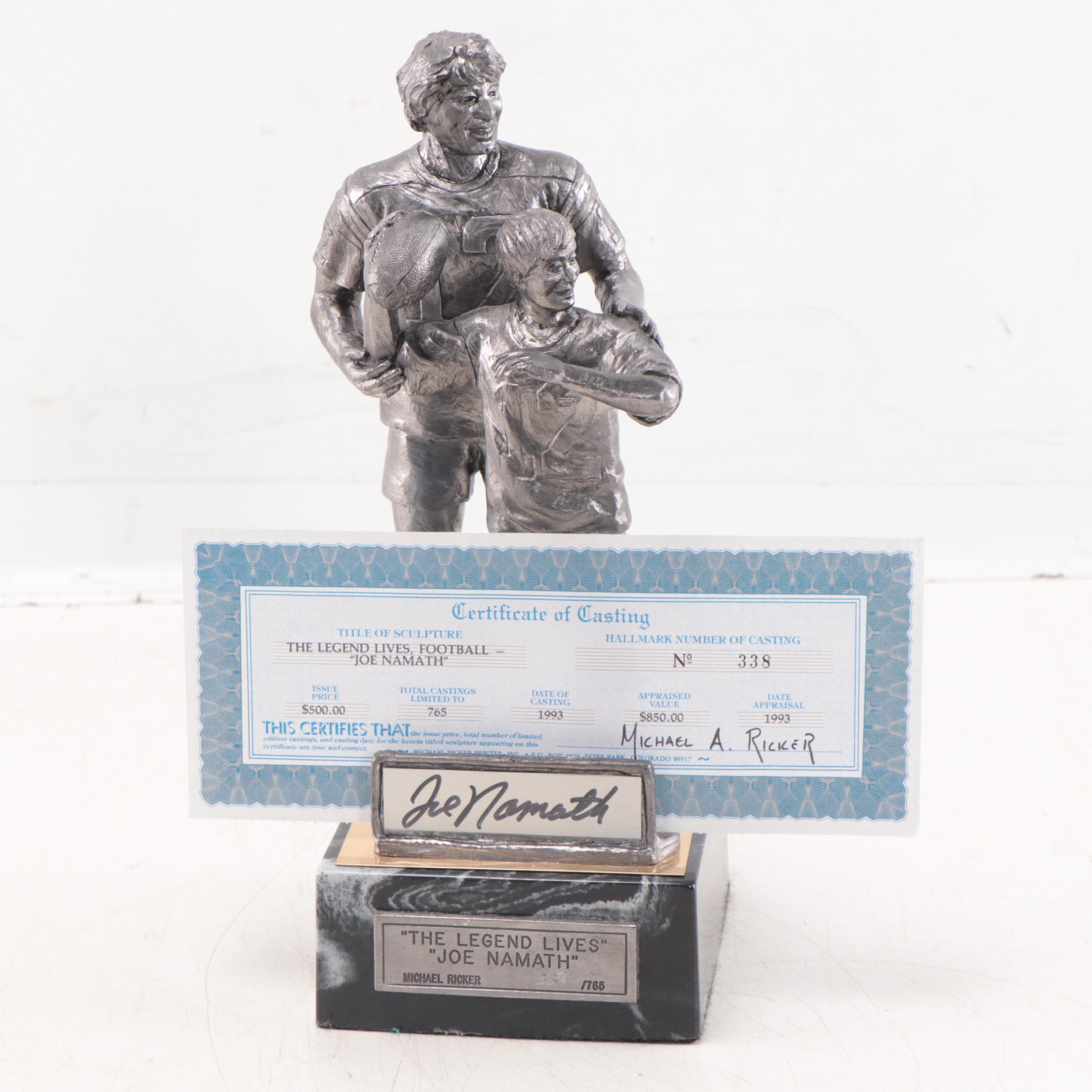 Joe Namath Signed "The Legend Lives" Pewter Sculpture by Michael Ricker, 1993